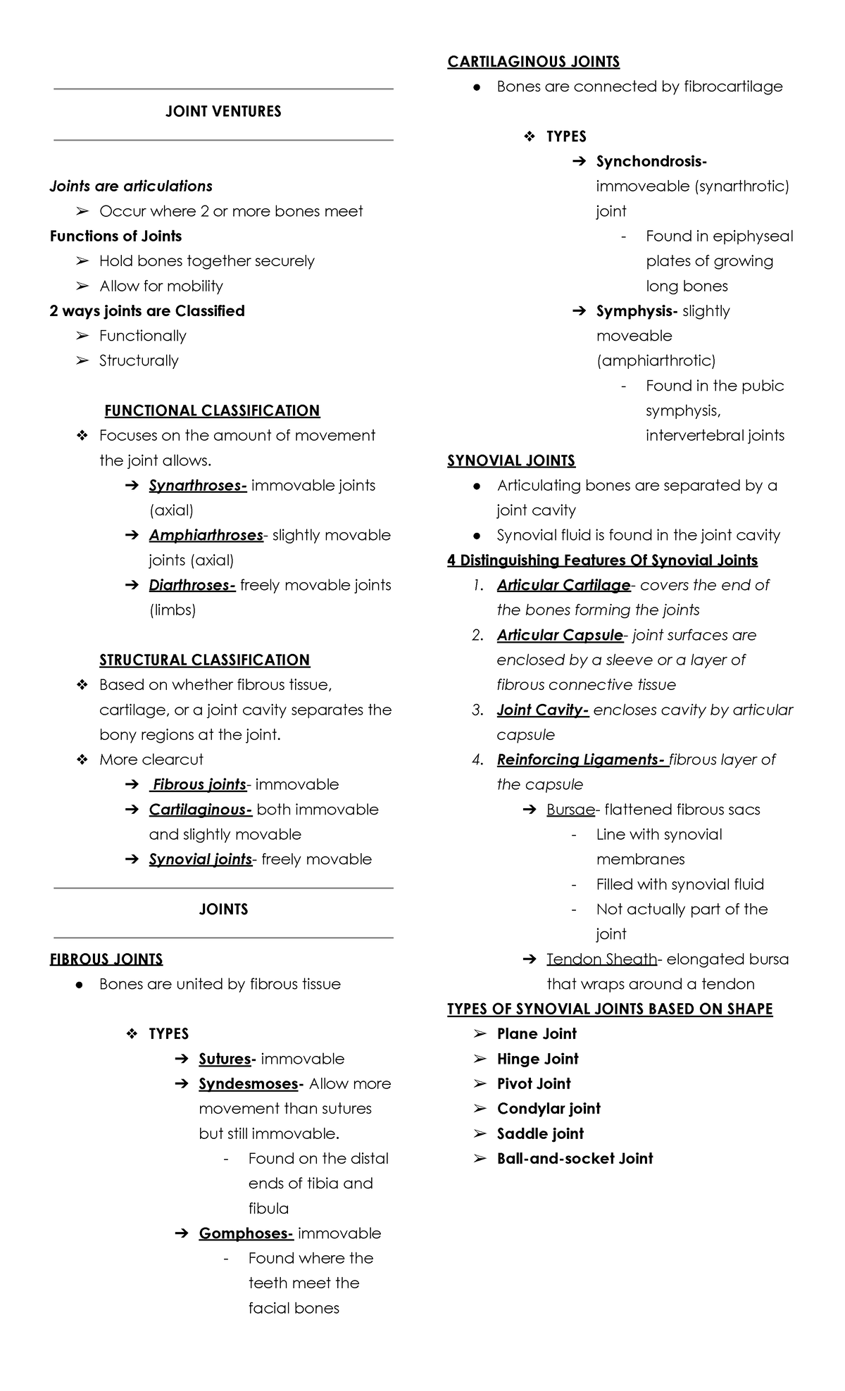 Joint Ventures - goodluck - JOINT VENTURES Joints are articulations ...