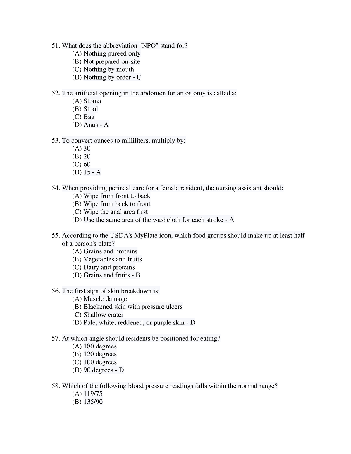 CNA Final Exam Practice Test-8 - What Does The Abbreviation "NPO" Stand ...