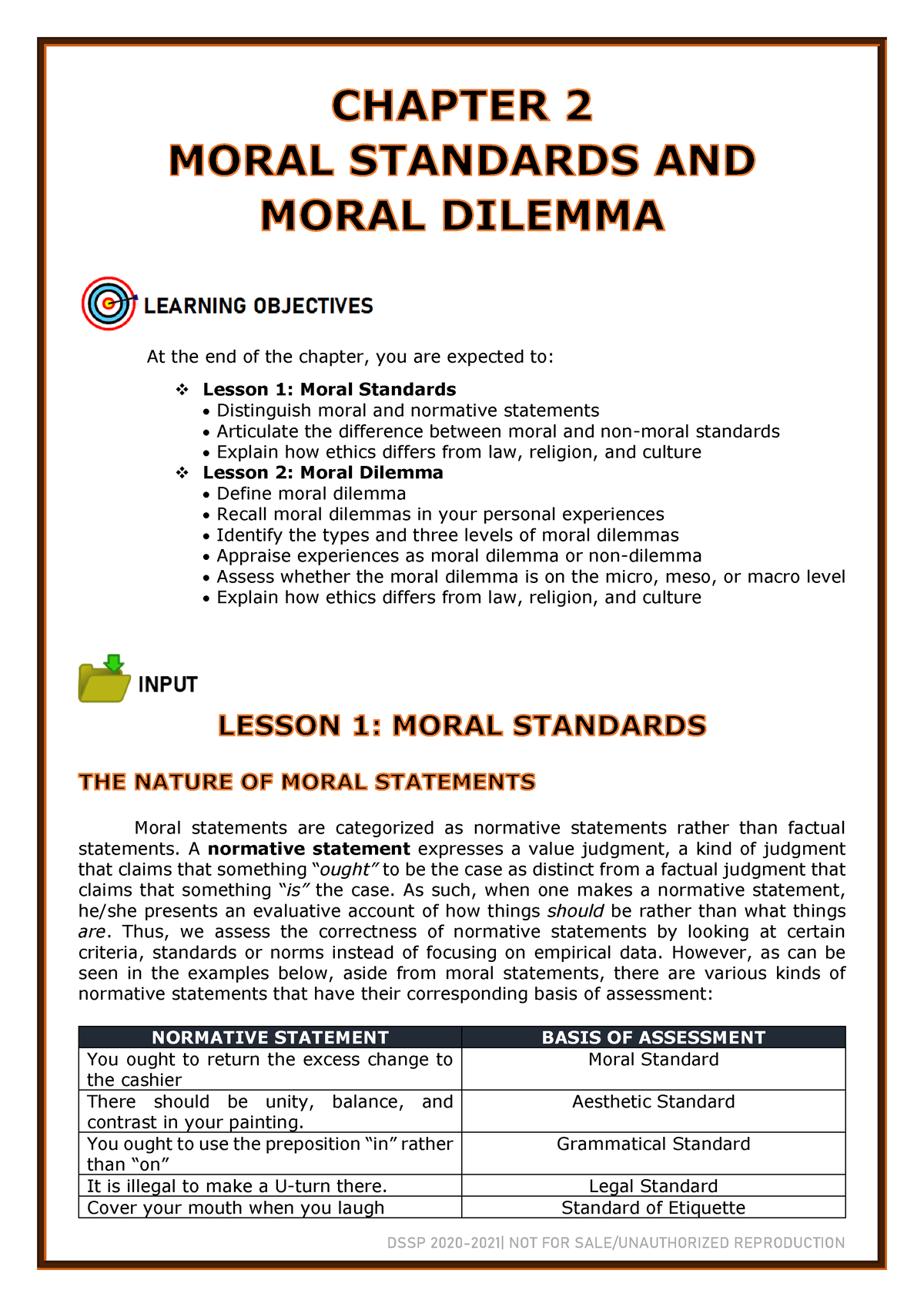 Chapter 2 Moral Standards AND Moral Dilemma - Moral Statements Are ...