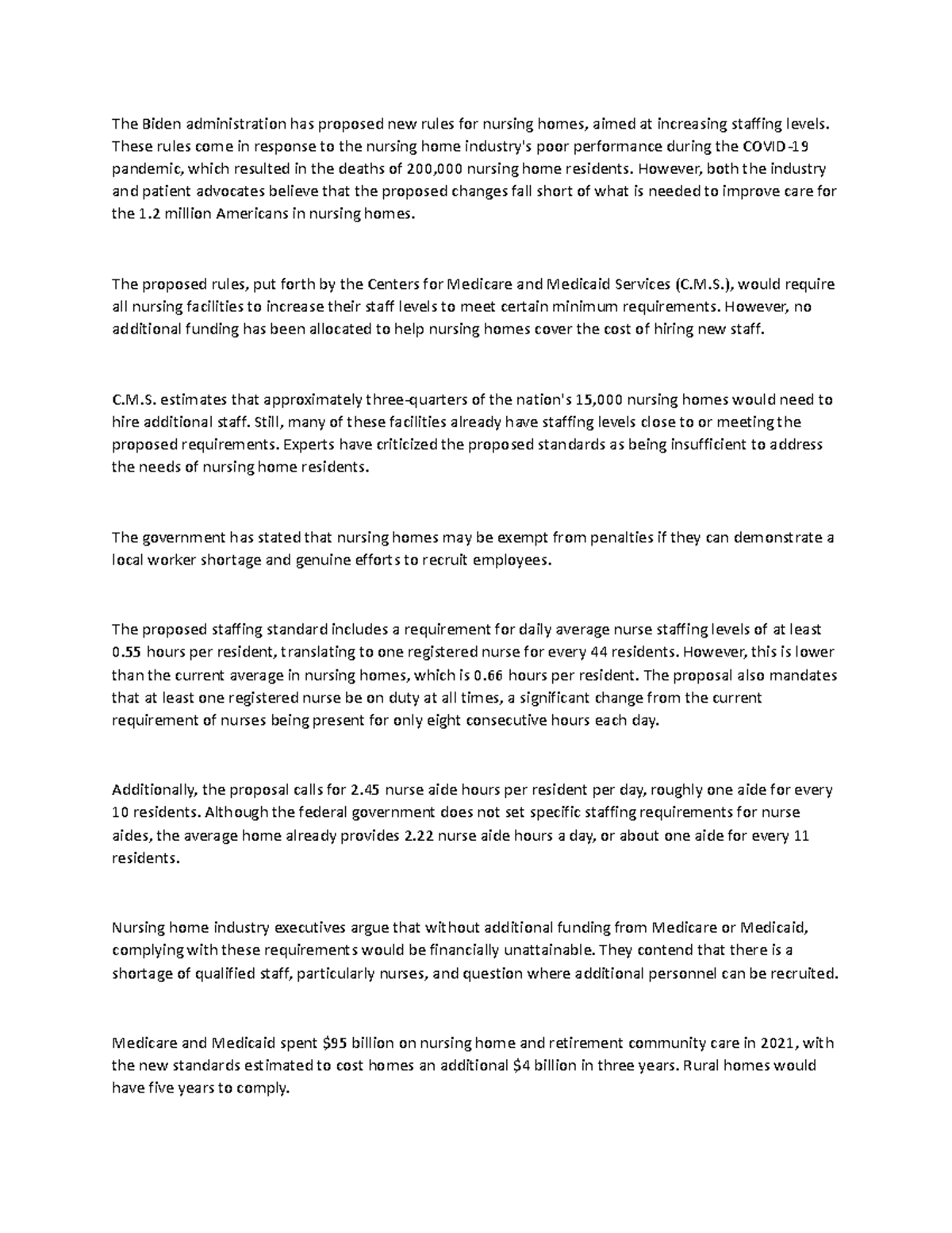 Health critique 1 the biden administration has proposed new rules for