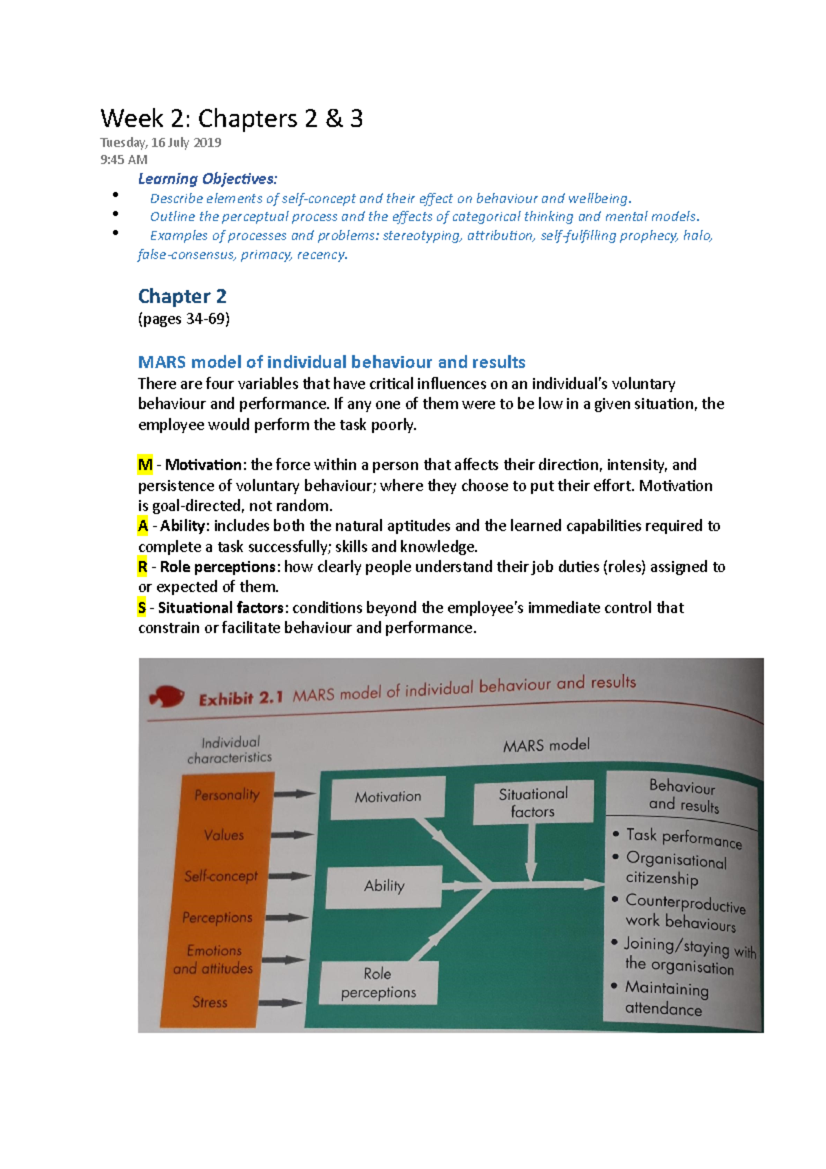 Week 2 - Summary Organisational Behaviour - Week 2: Chapters 2 & 3 ...