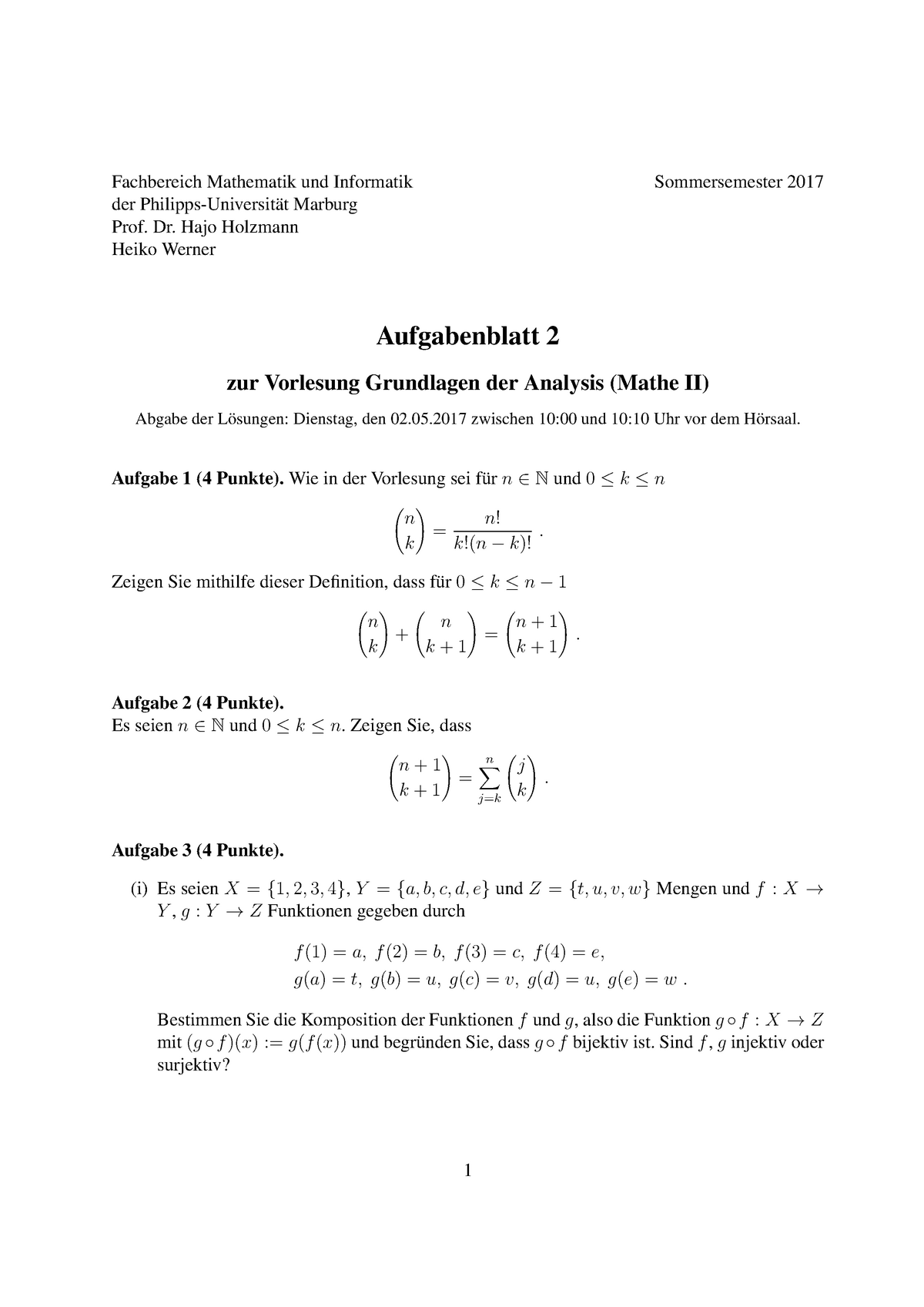 Analysis Blatt 2 Ubungsaufgaben Aus Dem Sose 17 Studocu