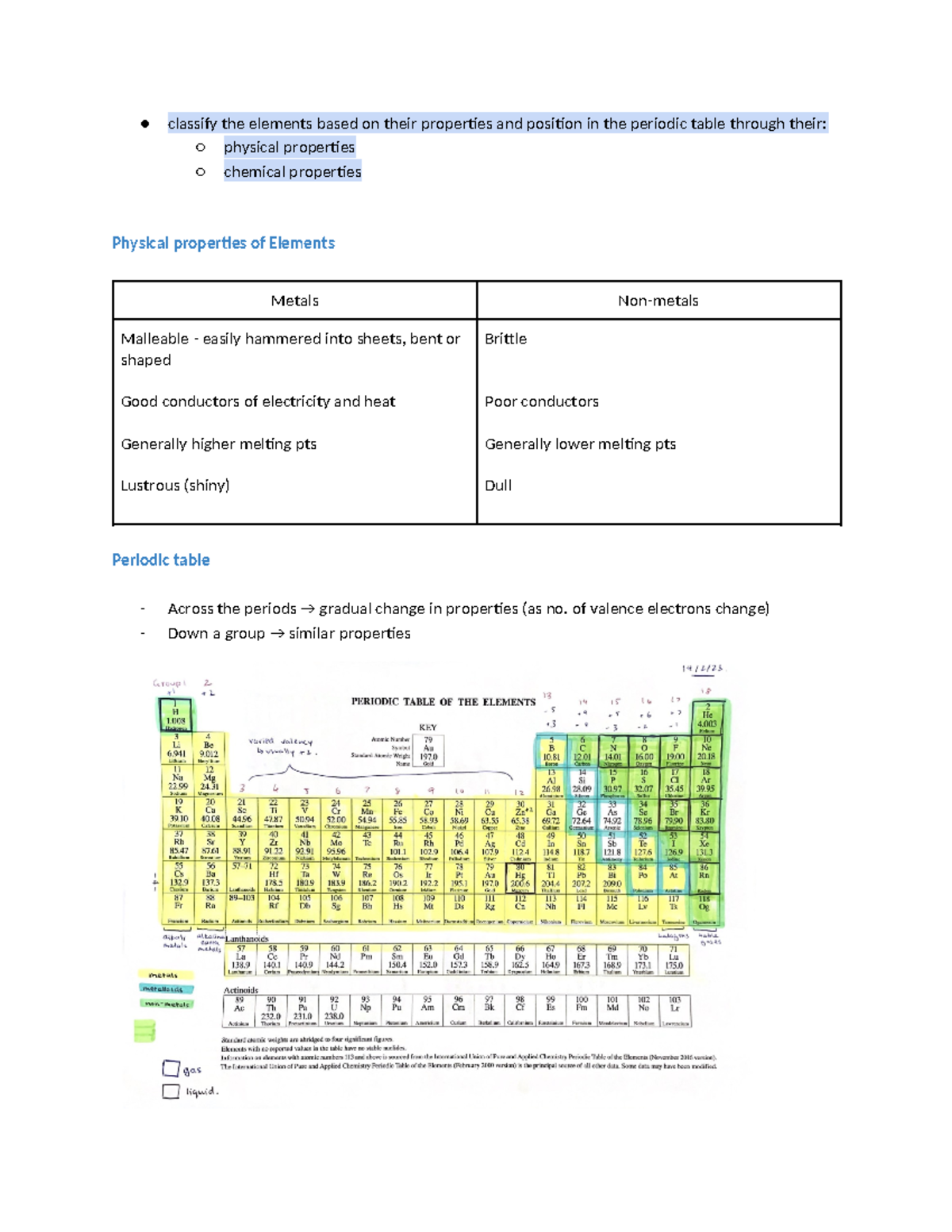 Properties of elements and periodic table - classify the elements based ...