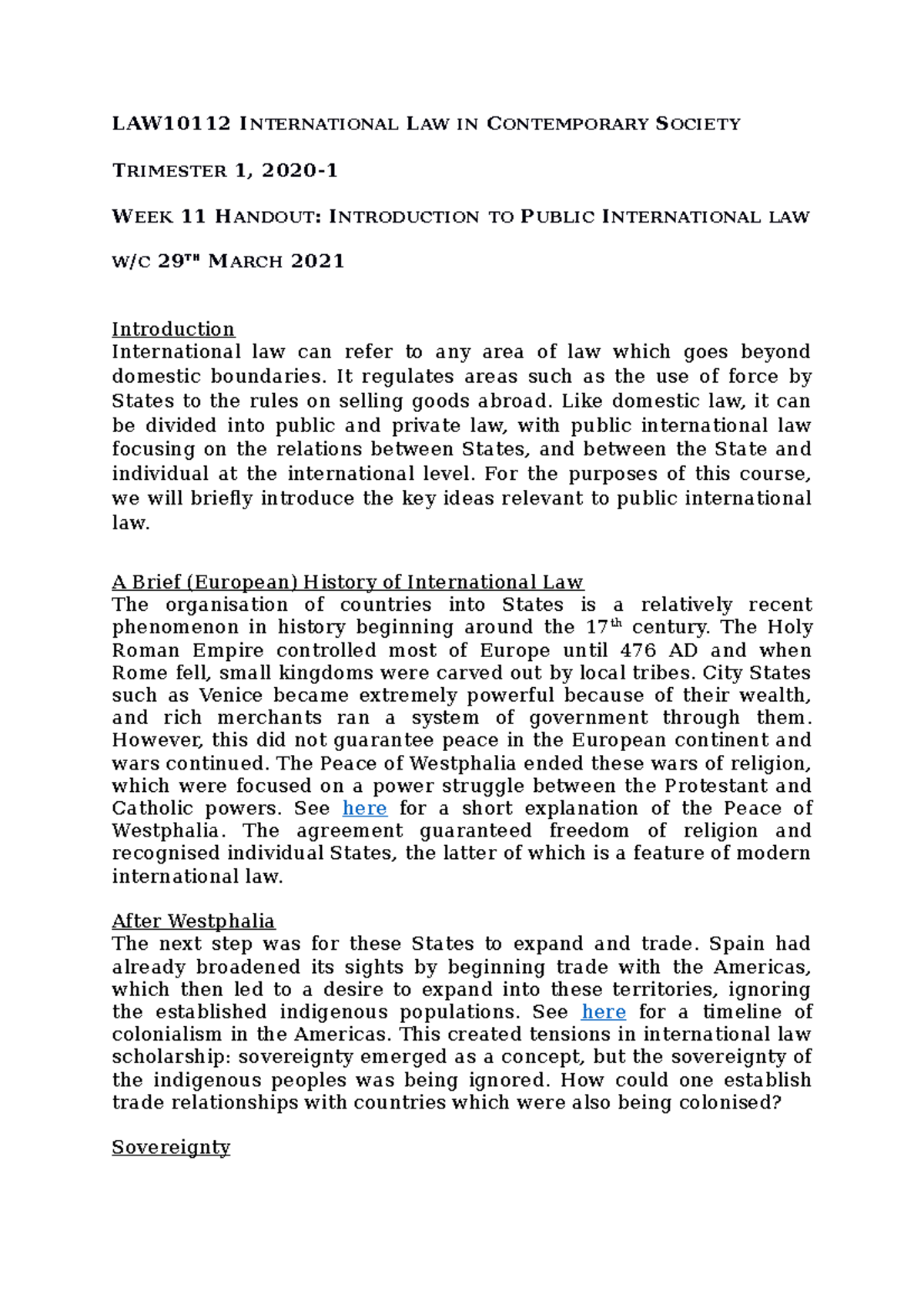 H11 - INTRODUCTION TO PUBLIC INTERNATIONAL LAW - LAW10112 INTERNATIONAL ...