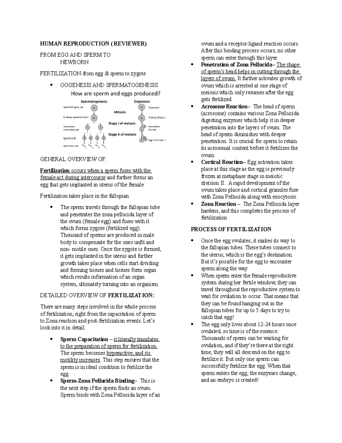 Human REP m-e - notes - HUMAN REPRODUCTION ( REVIEWER) FROM EGG AND ...
