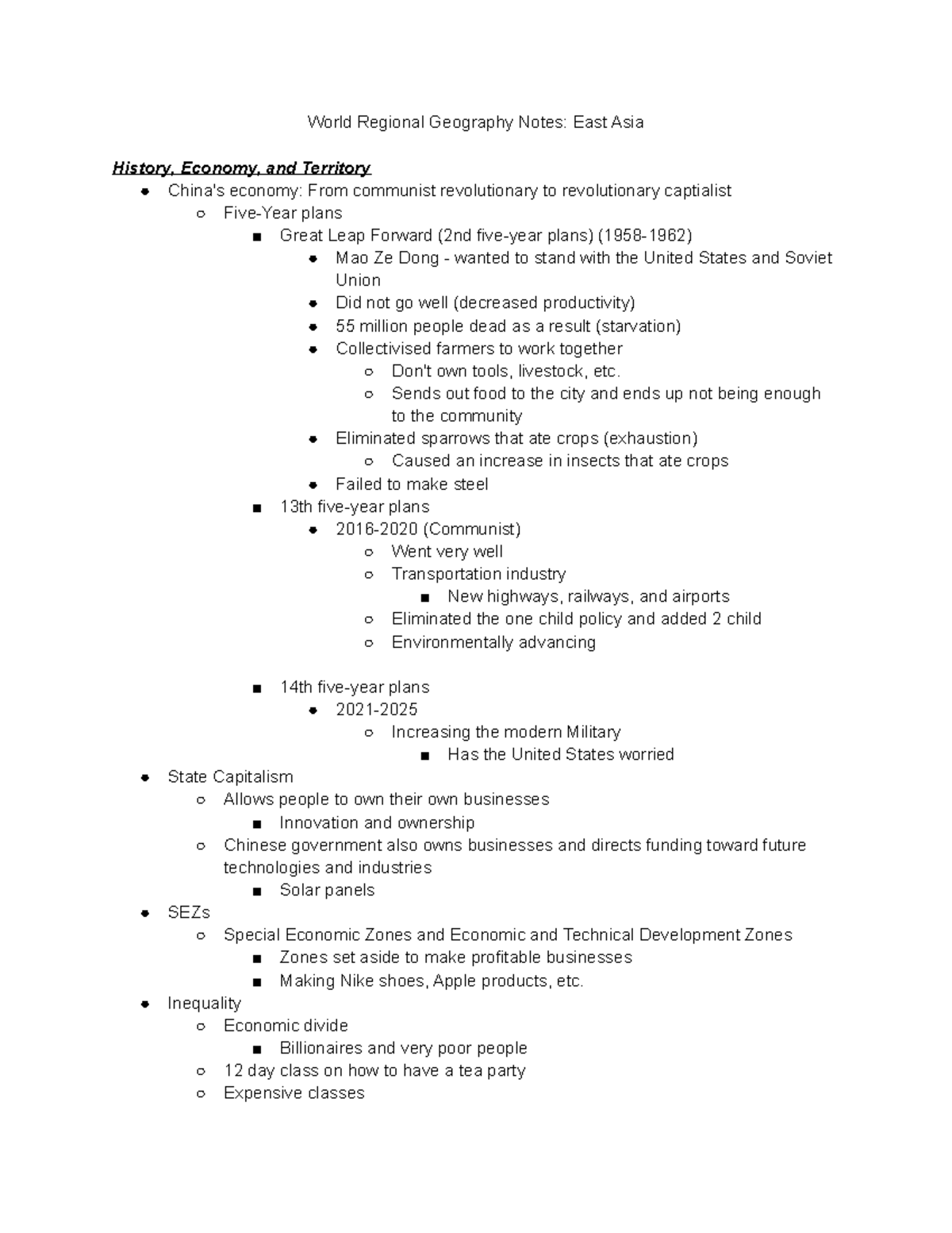 East Asia World Regional Geography Notes World Regional Geography Notes East Asia History 6233