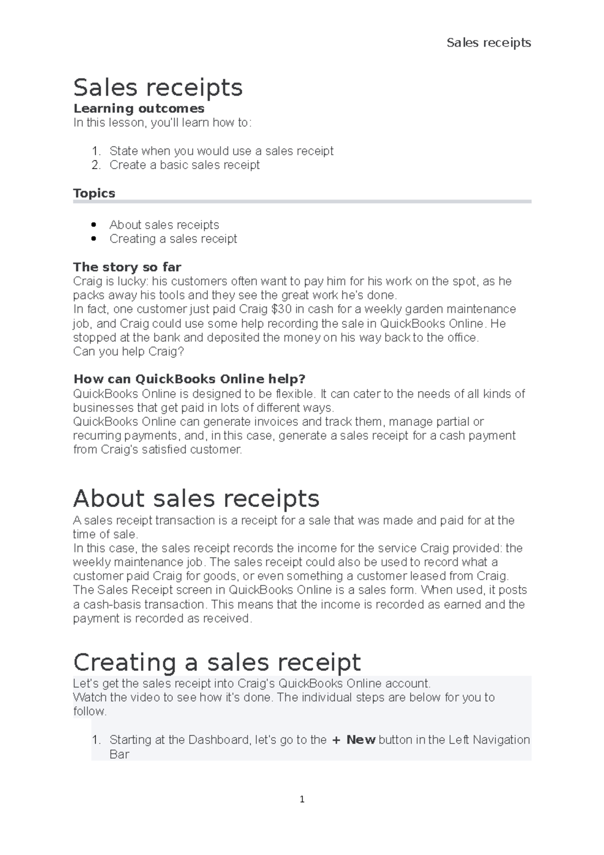 Sales receipts - quickbooks - Sales receipts Sales receipts Learning ...