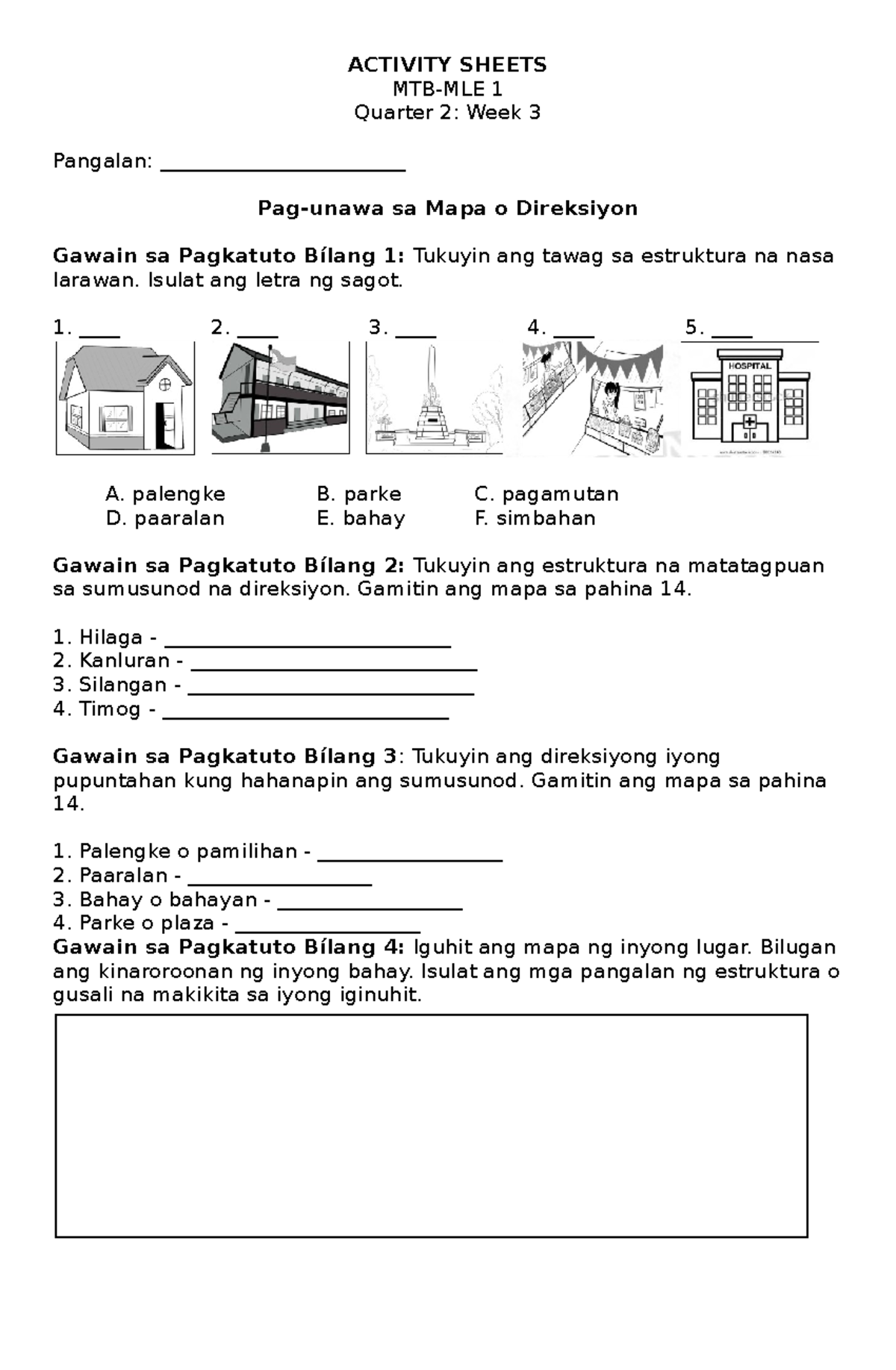 Mtb Mle 1 Activity Sheet Q2 W3 Activity Sheets Mtb Mle 1 Quarter 2