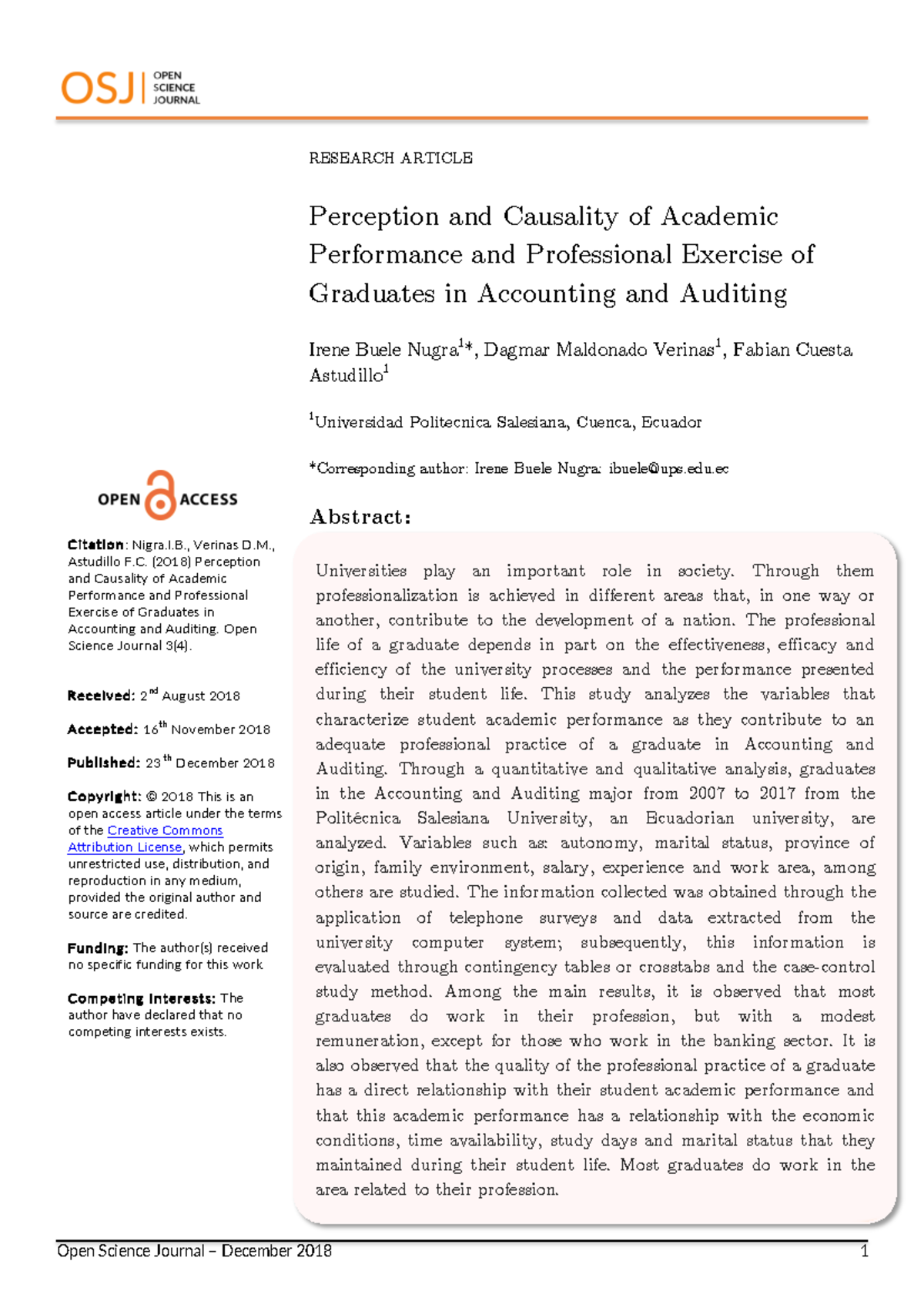 Perception and Causality of Academic Performance and Professional ...