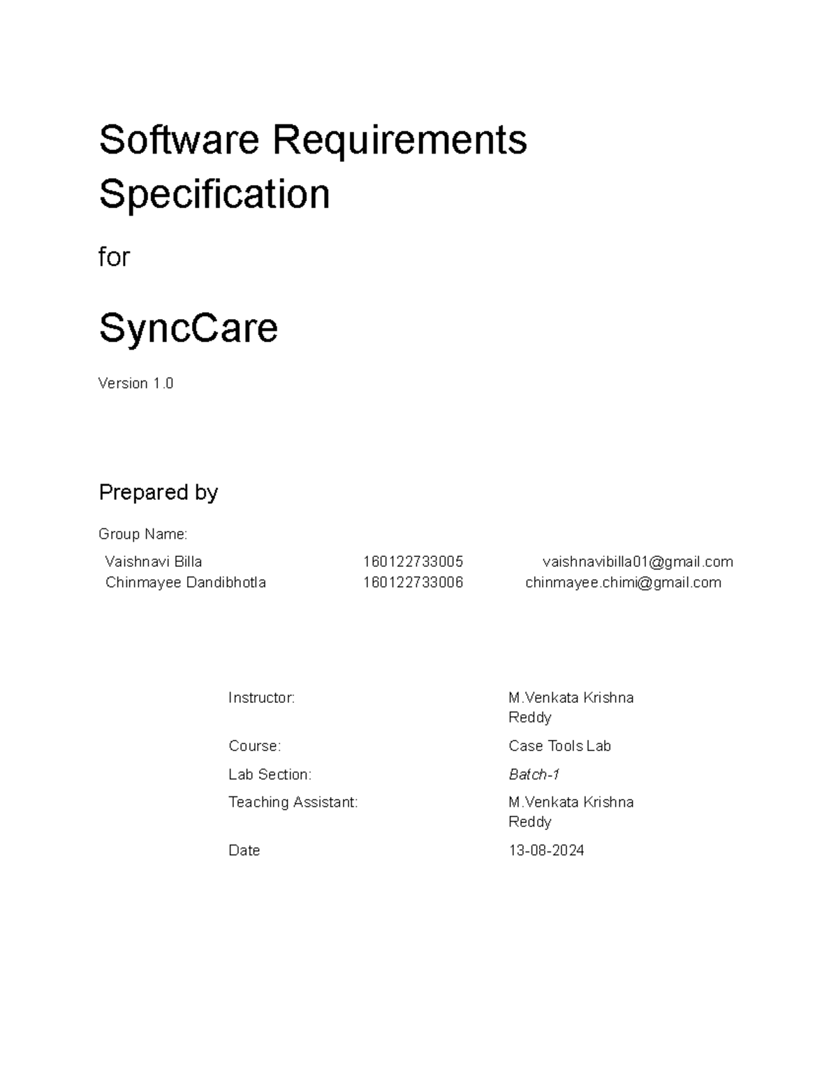 Sync Care srs - its good - Software Requirements Specification for ...