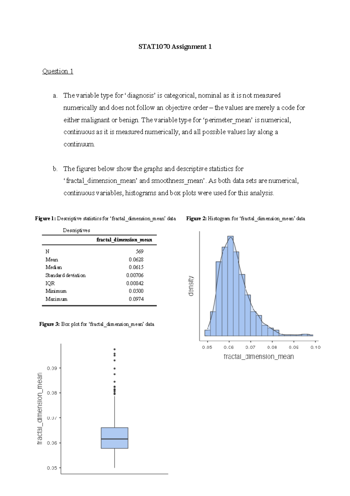 assignment 1 statistics