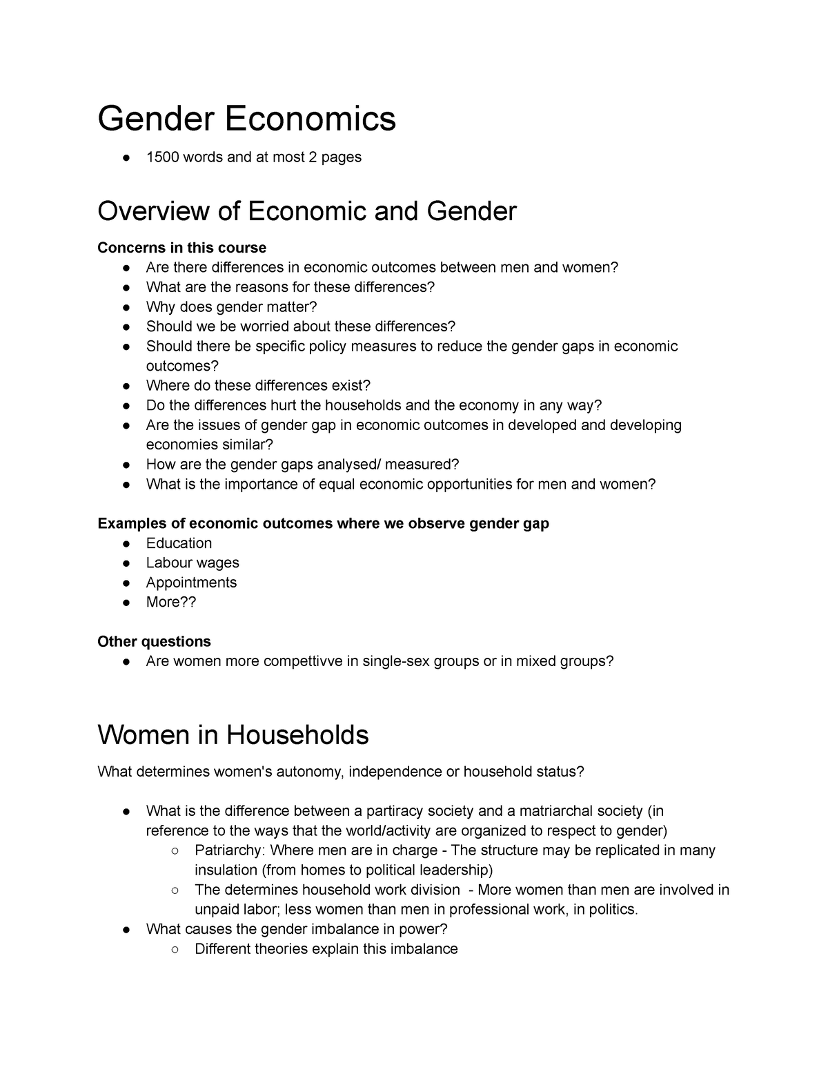 gender economics dissertation topics