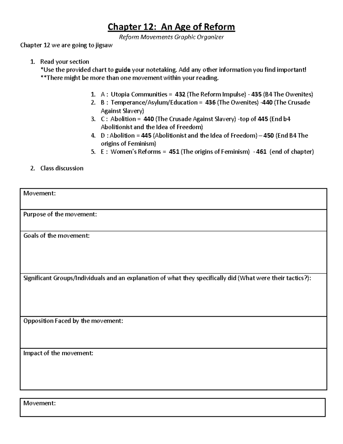 Chapter 12 Reform Movements Organizer - Chapter 12: An Age Of Reform ...