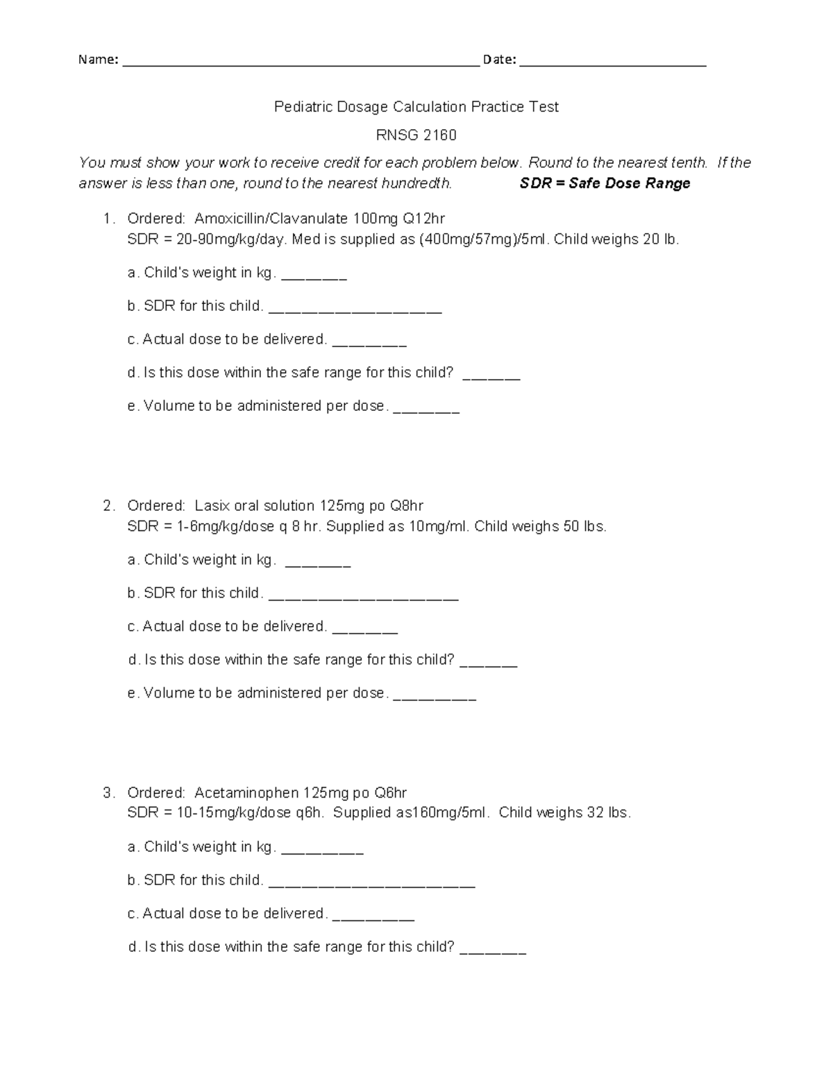 Pedi Math Practice Test - Pediatric Dosage Calculation Practice Test ...