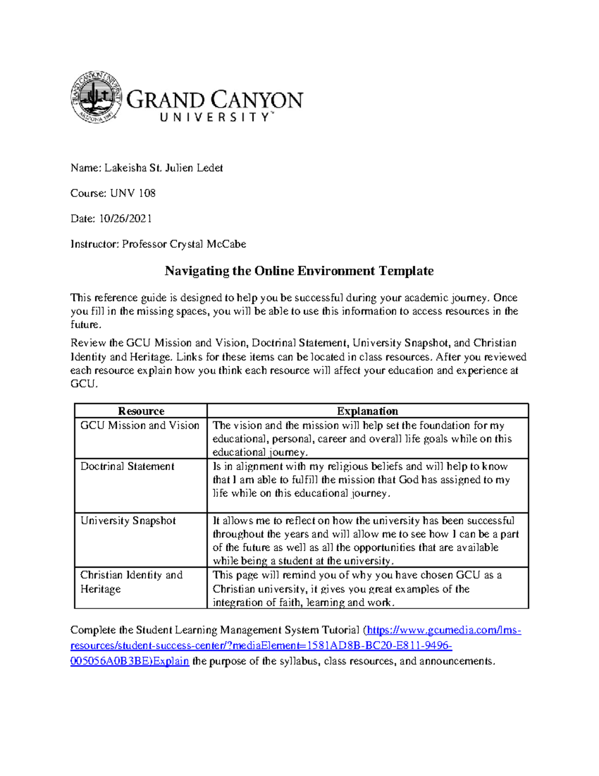 UNV108 T1 Navigatingthe Learning Environment Template-Online Gen Ed 1 ...