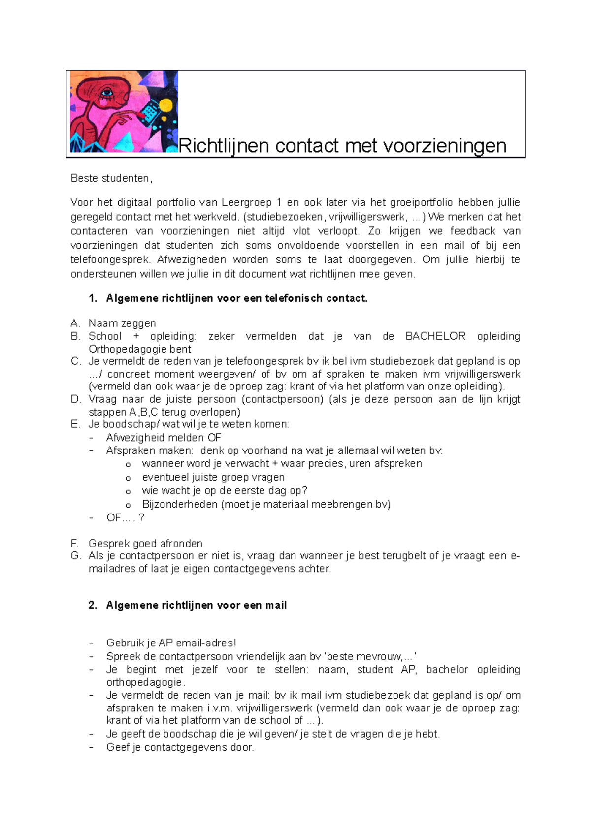 22-23 Richtlijnen Contact Met Voorzieningen - Richtlijnen Contact Met ...