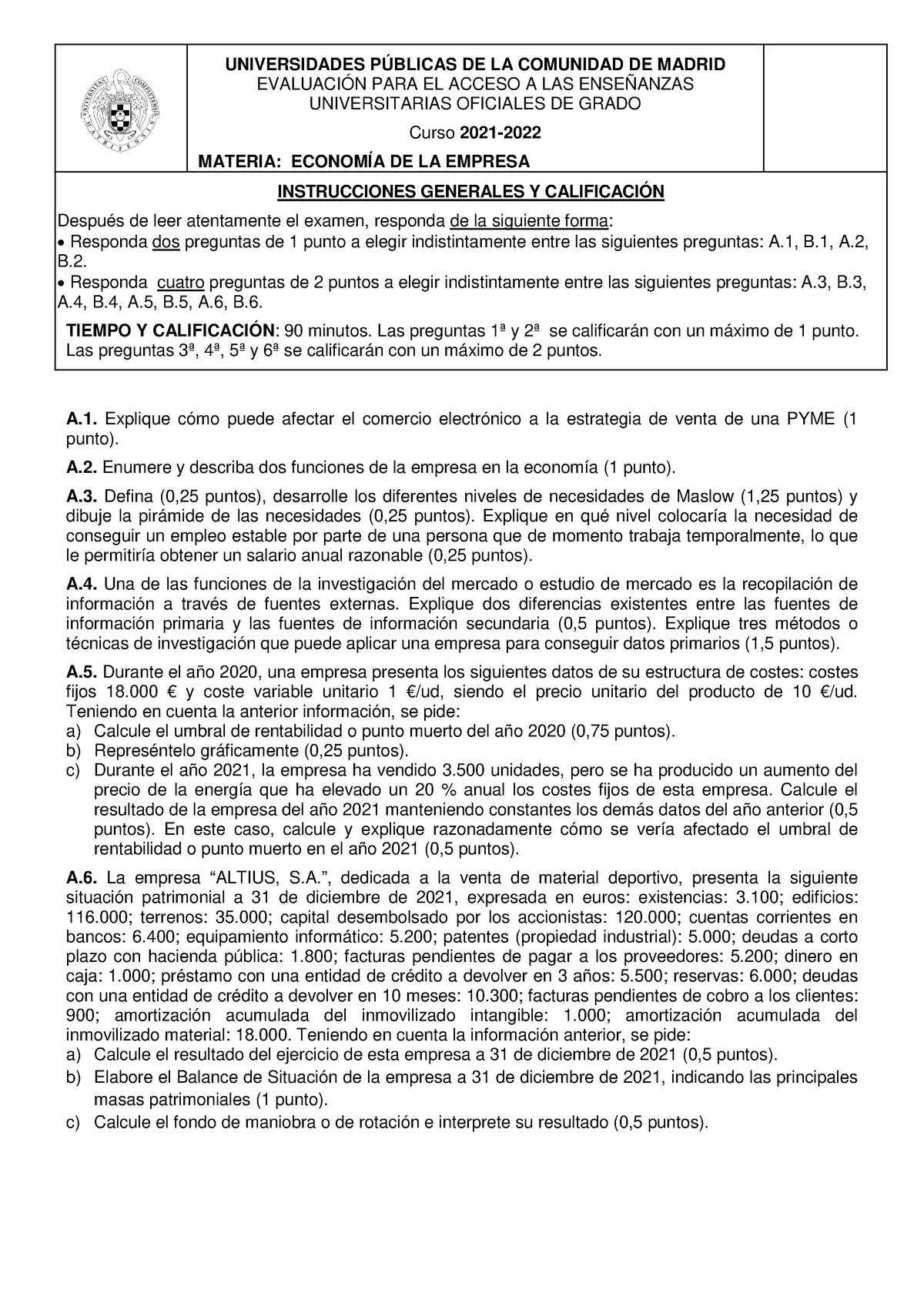 Examen Evau Julio 2022 - UNIVERSIDADES PÚBLICAS DE LA COMUNIDAD DE ...