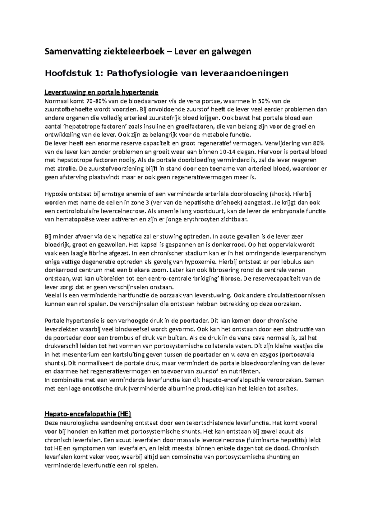 Ziekteleer lever galwegen Samenvatting ziekteleerboek Lever en