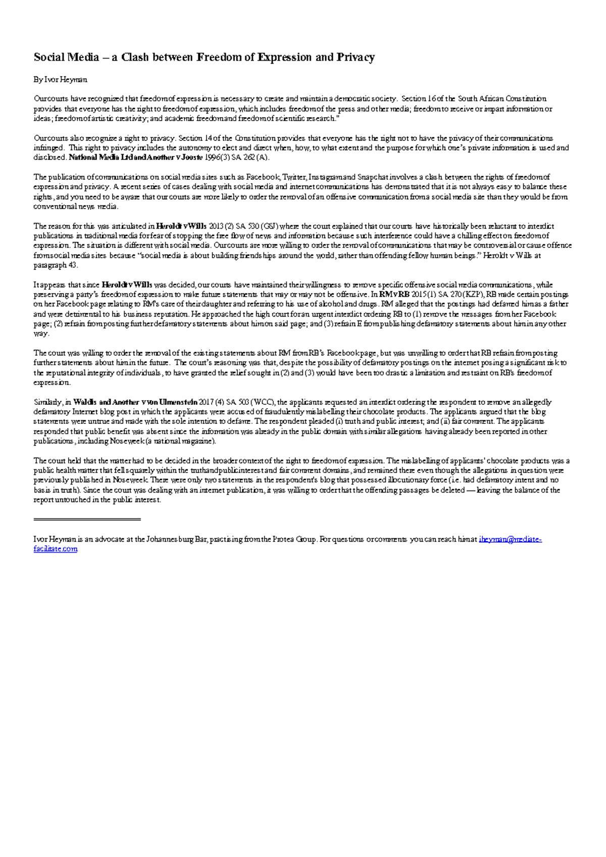 Newsletter - Helpful - Social Media – a Clash between Freedom of ...