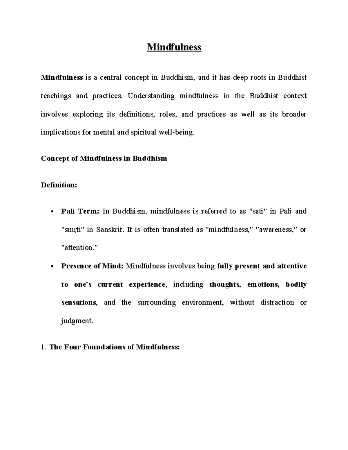 Mindfulness (Mod-2) - notes - Mindfulness Mindfulness is a central ...