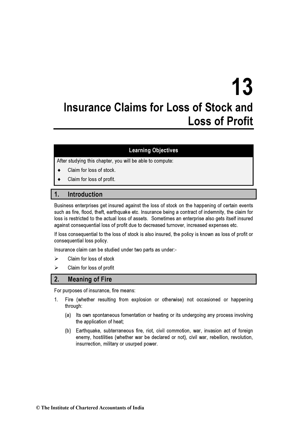 Chapter 13 - Insurance Claims For Loss Of Stock And Loss Of Profit - 13 ...