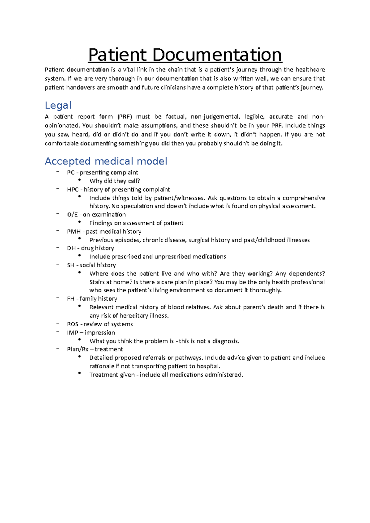 Patient Documentation Patient Documentation Patient documentation is