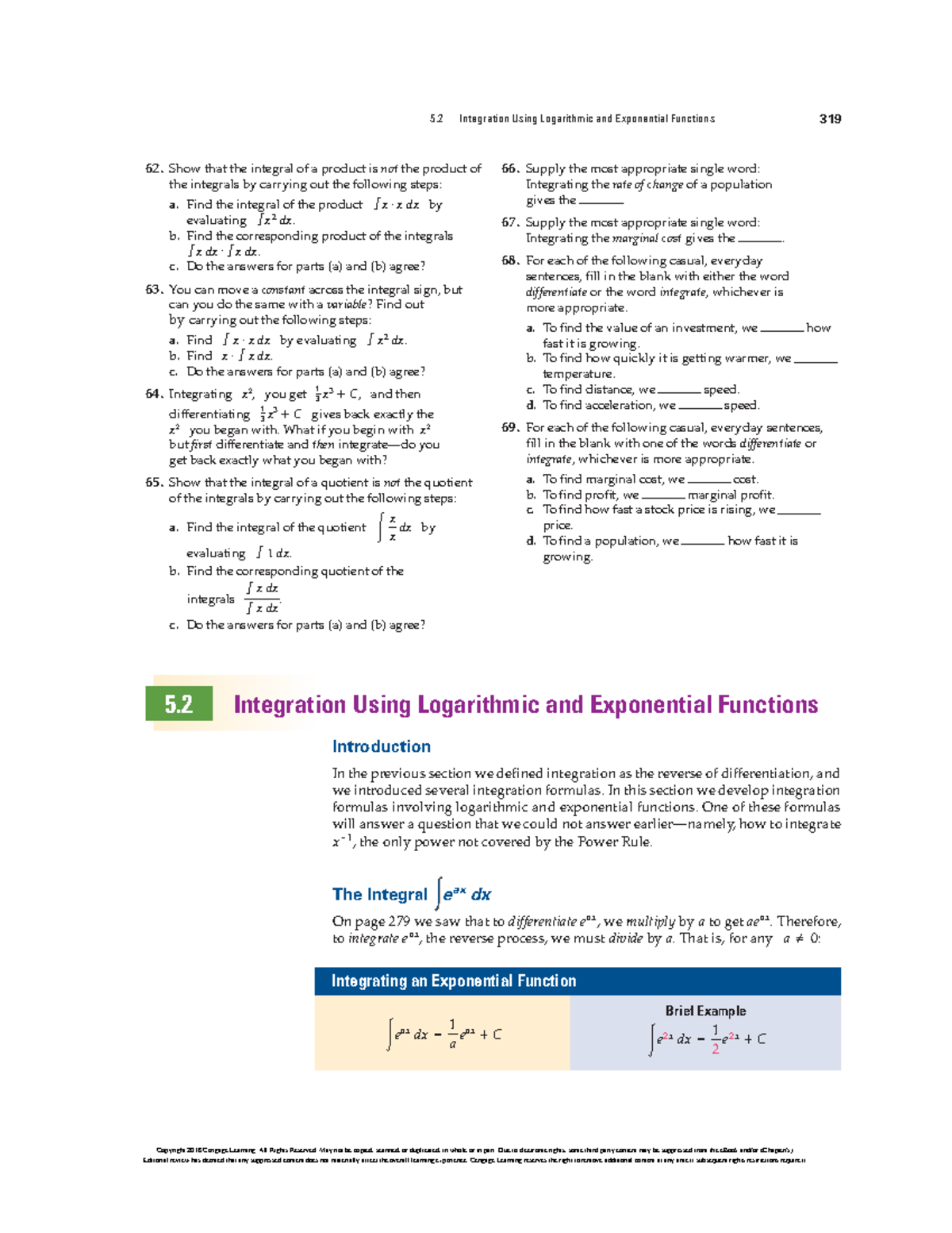 Integration Using Logarithmic and Exponential Functions - Show that the ...