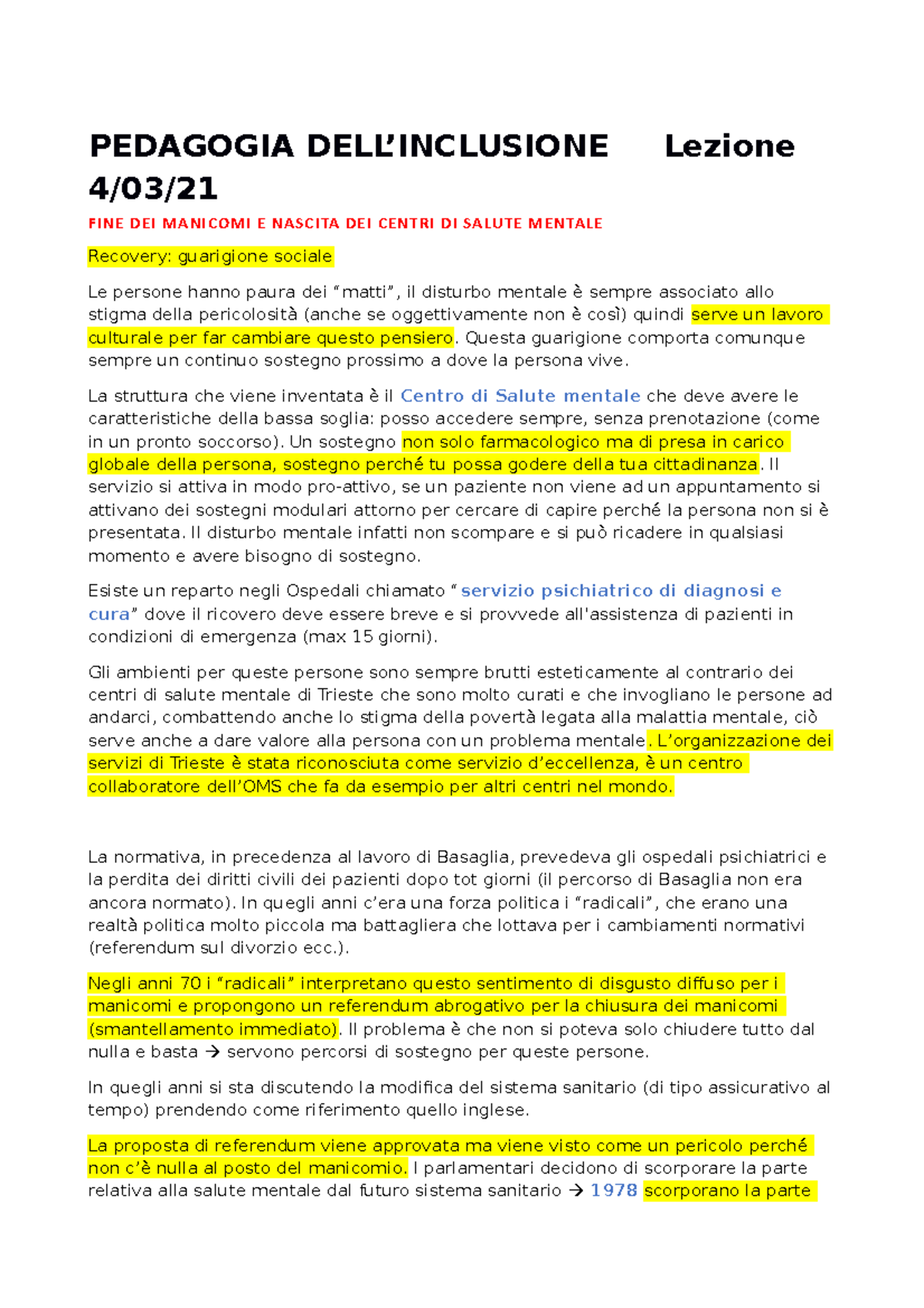 Pedagogia Inclusione, 4.03 E 5 - PEDAGOGIA DELL’INCLUSIONE Lezione 4/03 ...