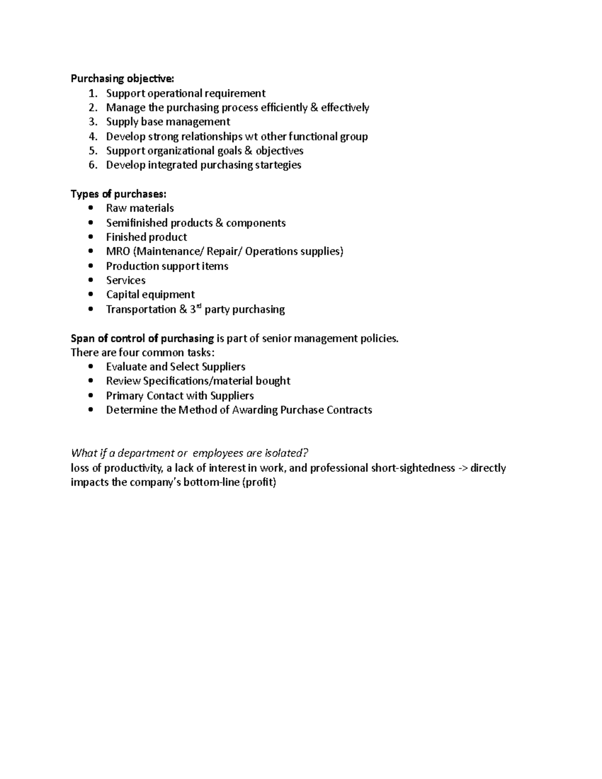 Procurement - w2 - Purchasing objective: 1. Support operational ...