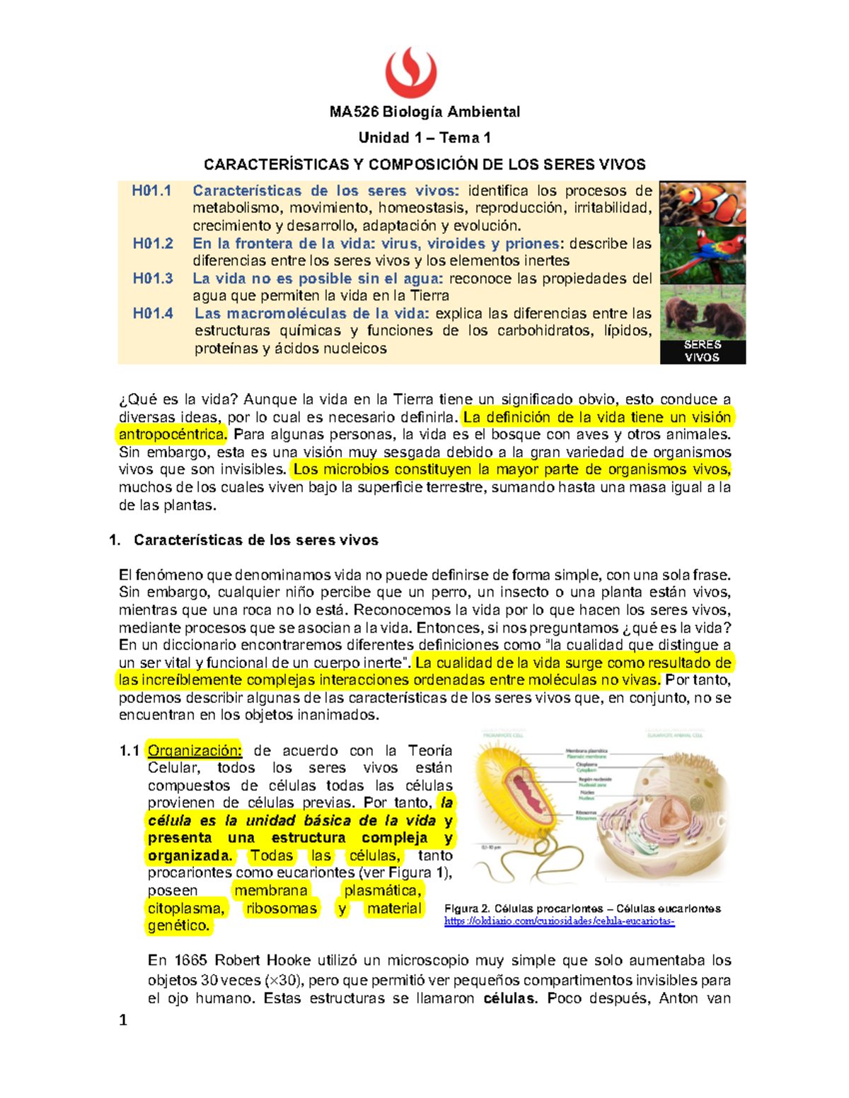 Características Y Composición De Los Seres Vivos - MA526 Biología ...