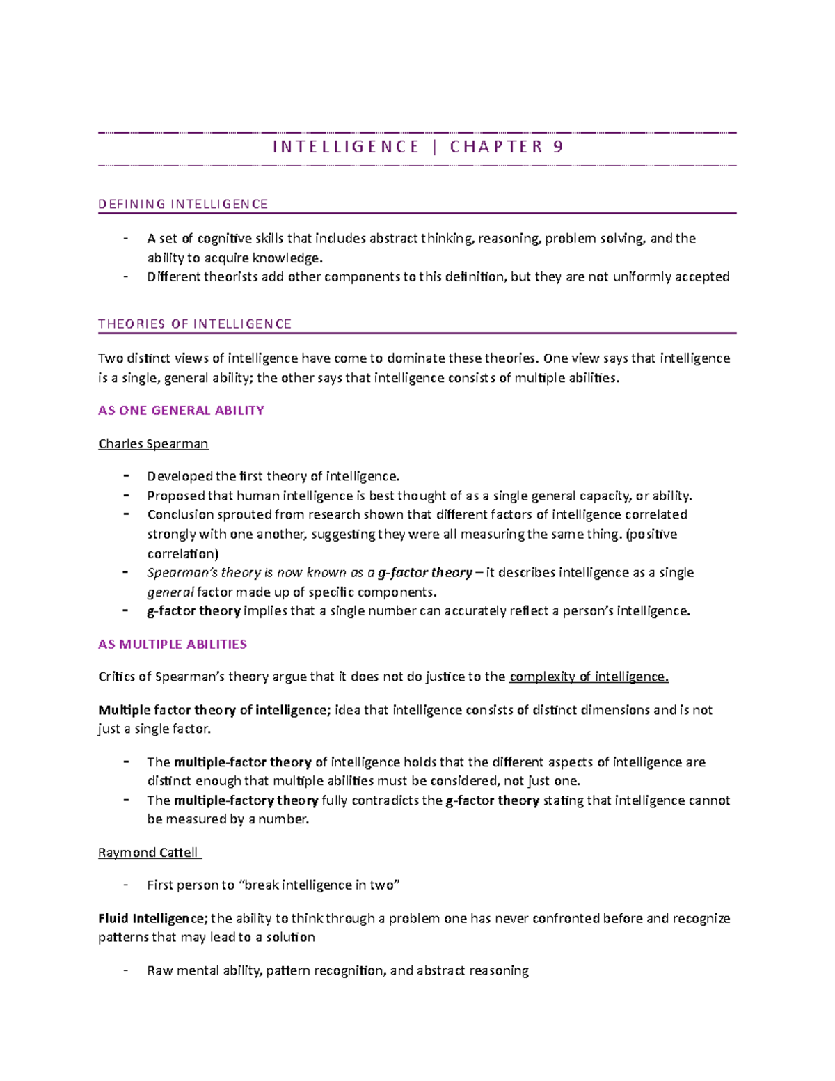 Chapter 9 (lecture notes included) - INTELLIGENCE CHAPTER 9 DEFINING ...