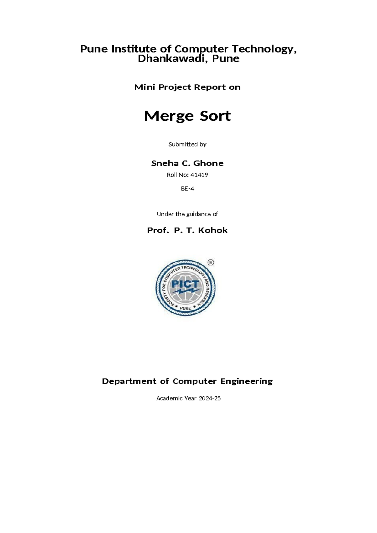 DAA - Mini Project report - Pune Institute of Computer Technology ...