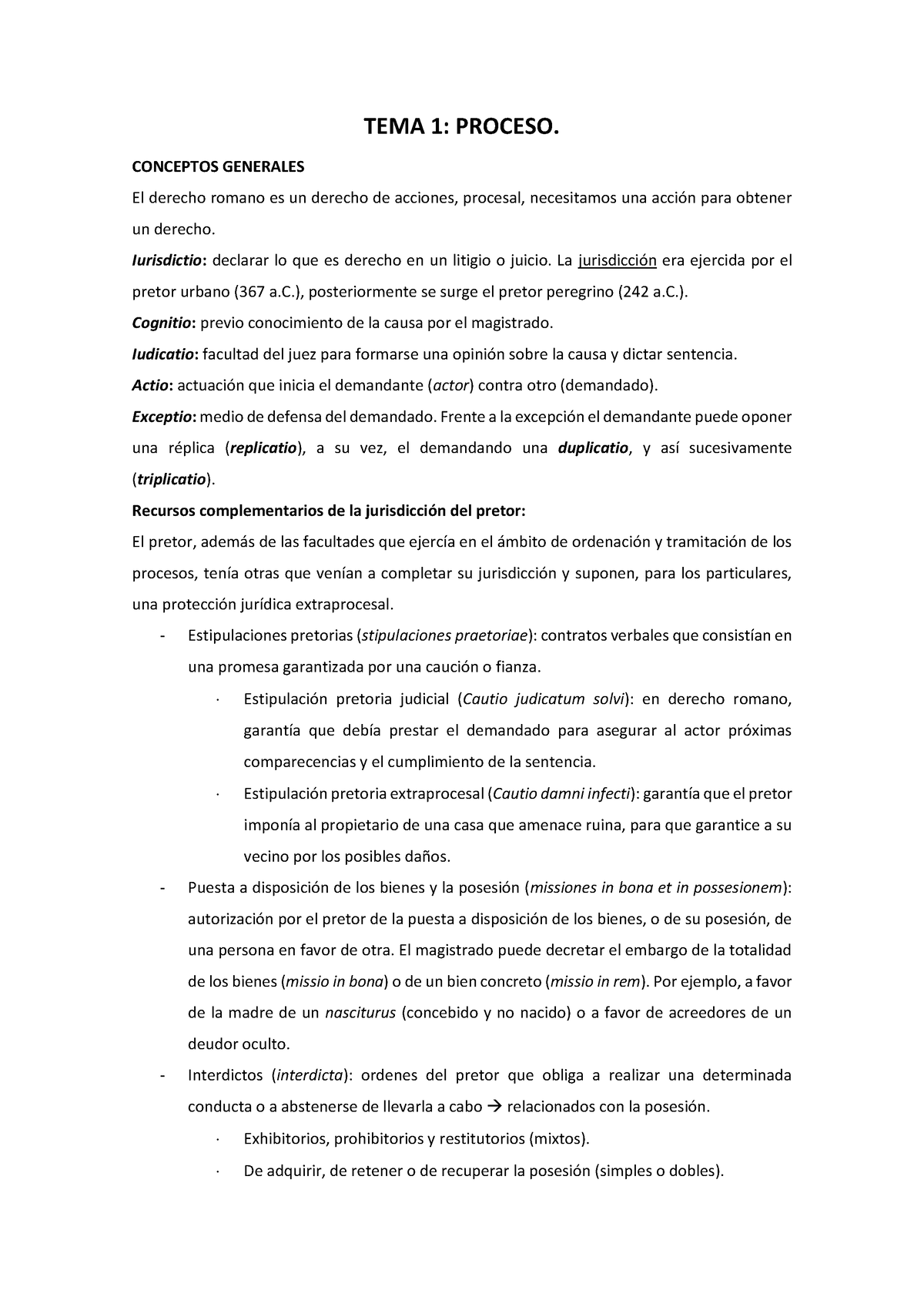 TEMA 1 - Tema 1 De Derecho Romano UNED - TEMA 1: PROCESO. CONCEPTOS ...