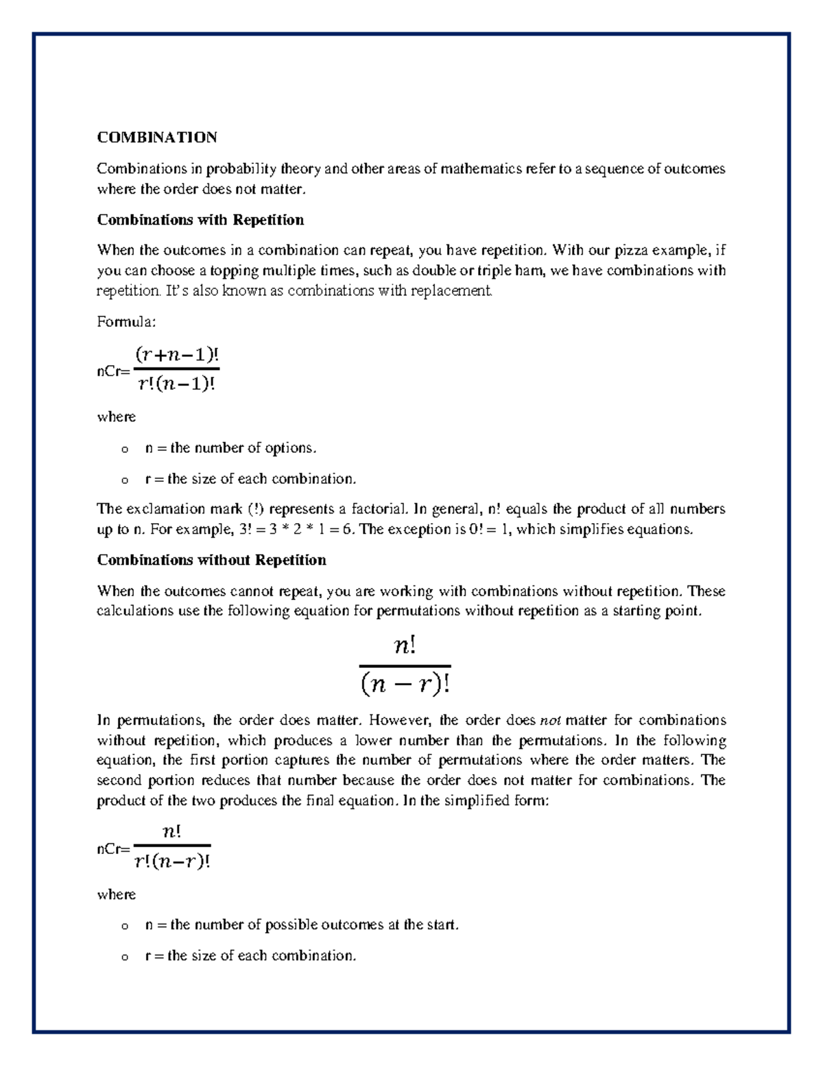 B13 - COMBINATION Combinations in probability theory and other areas of ...