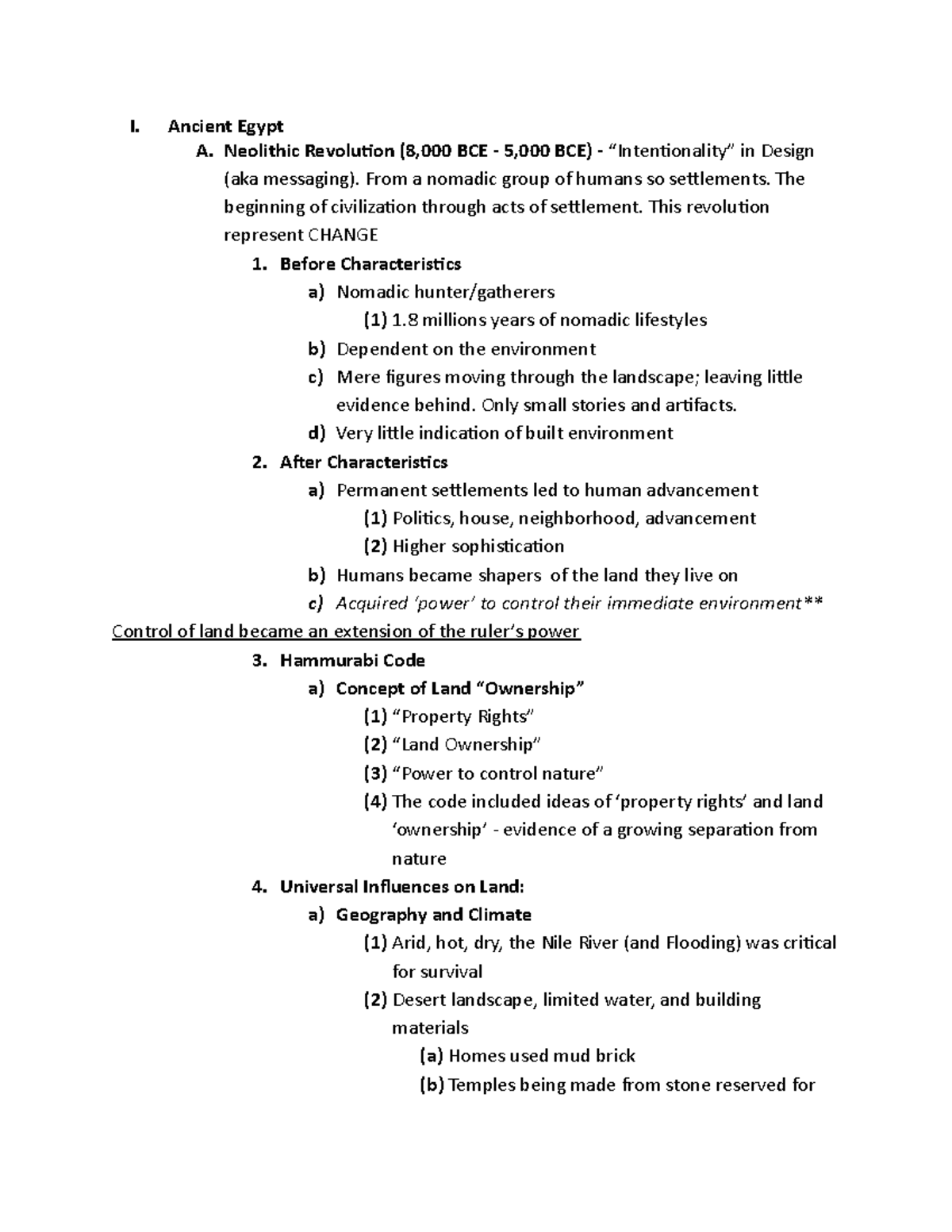 Module #1 Lecture Notes - I. Ancient Egypt A. Neolithic Revolution ...