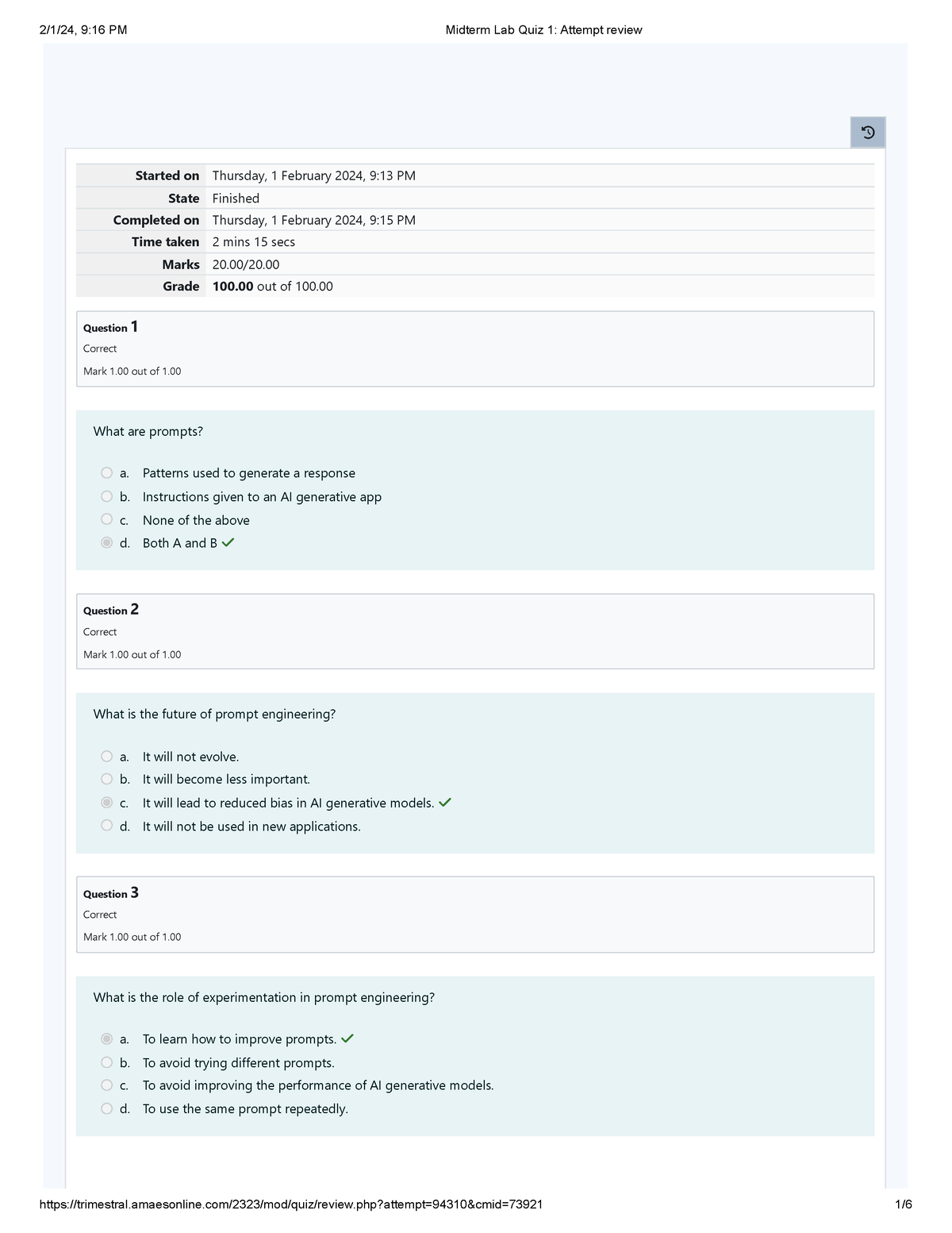 UGRD-AI6100 AI - Prompt Engineering - Midterm Lab Quiz 1 2024 - Started ...