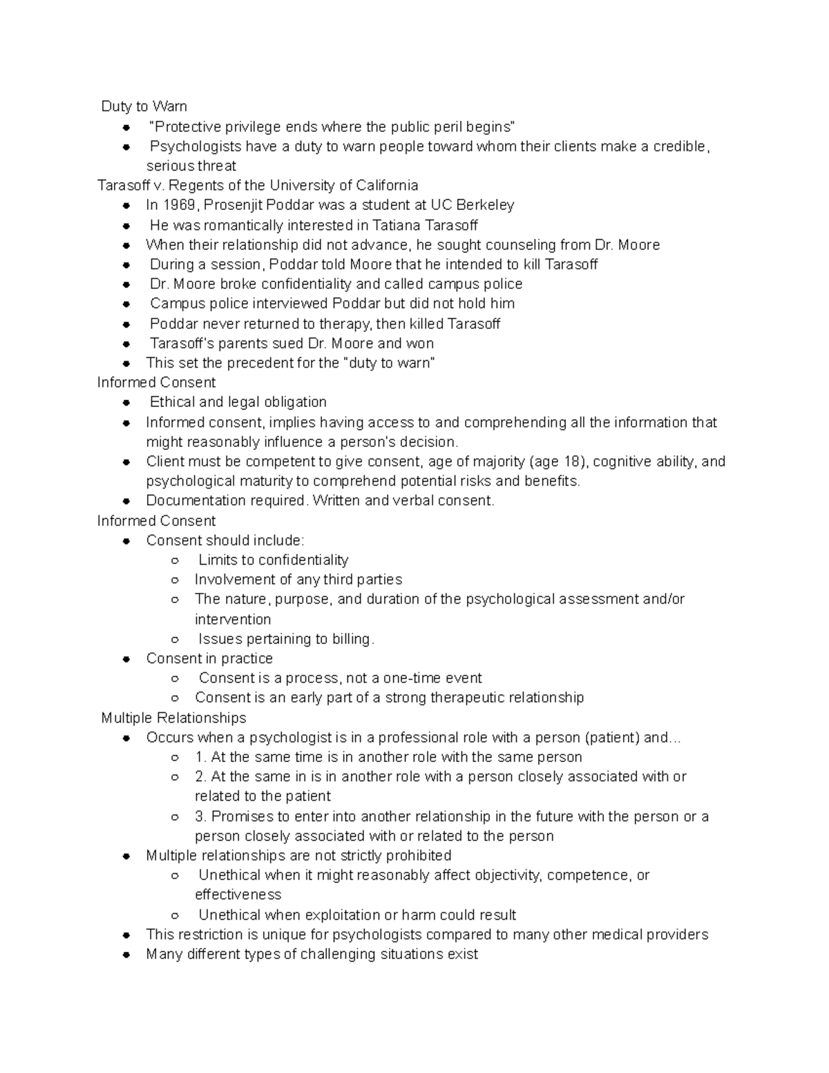 PSCI 150C Clinical Psychology Lecture Notes part 2 - Duty to Warn ...