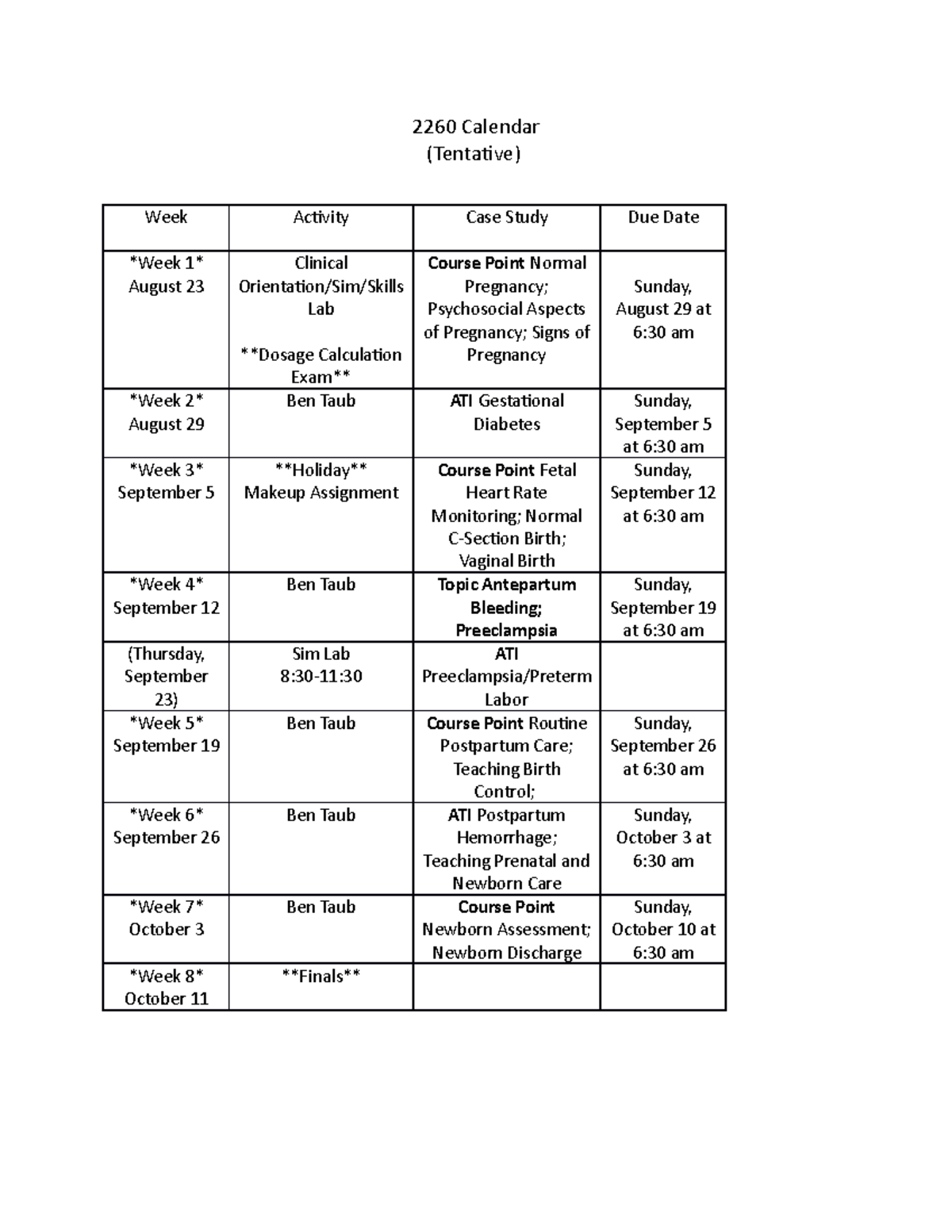 2260 Fall A 2021Calendar - Derecho - Nottingham - Studocu