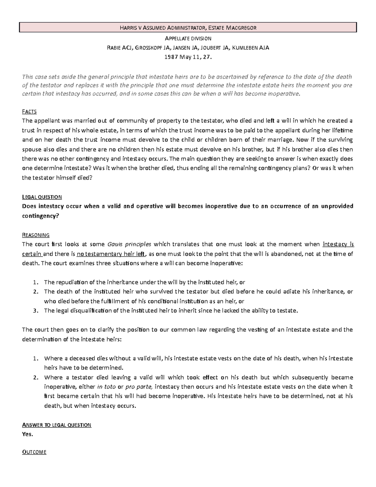 4 - Harris v Assumed Administrator Estate Mac Gregor - HARRIS V ASSUMED ...