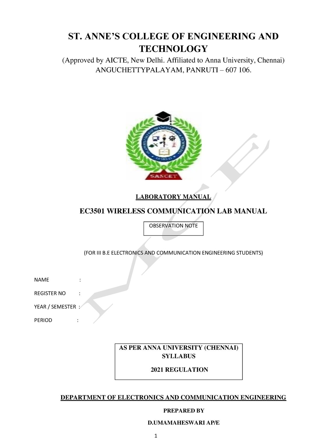 EC3501- Wireless Communication-1560801494-WC LAB Manual - ST. ANNE’S ...