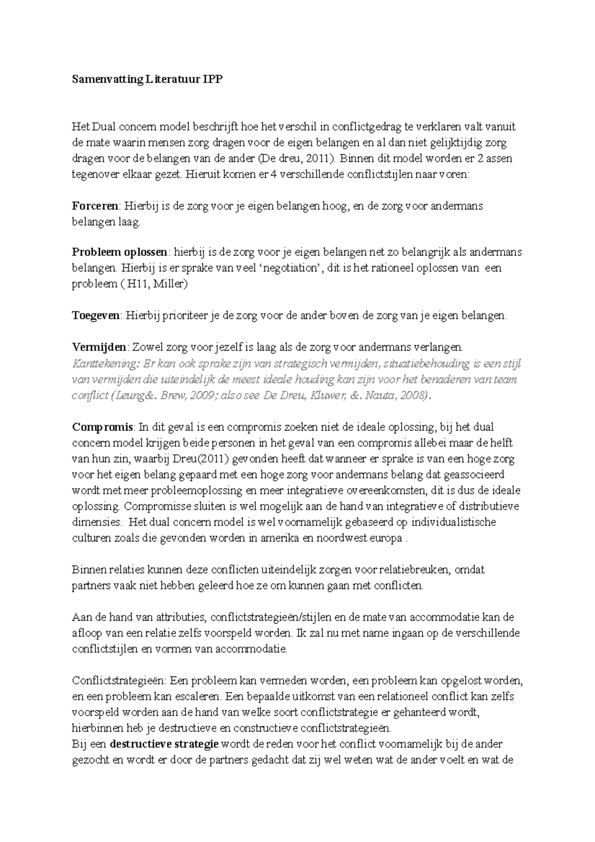 Samenvatting IPP - Samenvatting Literatuur IPP Het Dual concern model ...