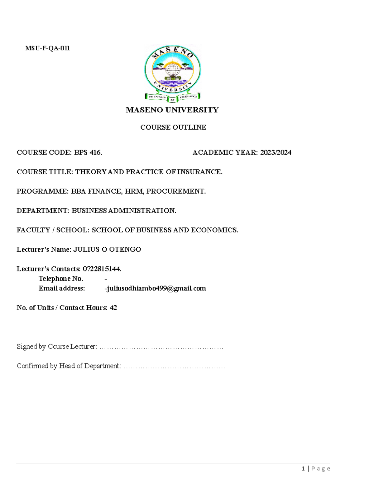 BPS 416 Insurance Theory BN Practice - MSU-F-QA- MASENO UNIVERSITY ...