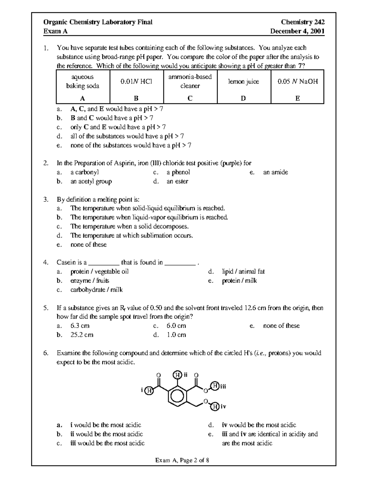 117889254 Organic chem lab final exam - Exam A December 4, 2001 O O H H ...