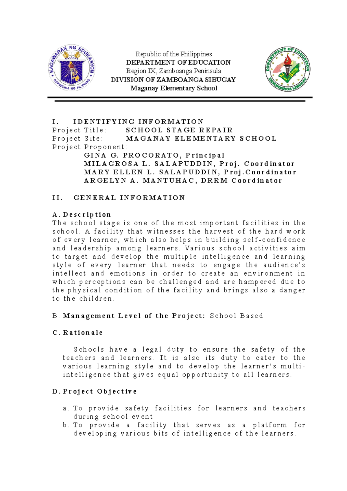 Project proposal - Republic of the Philippines DEPARTMENT OF EDUCATION ...