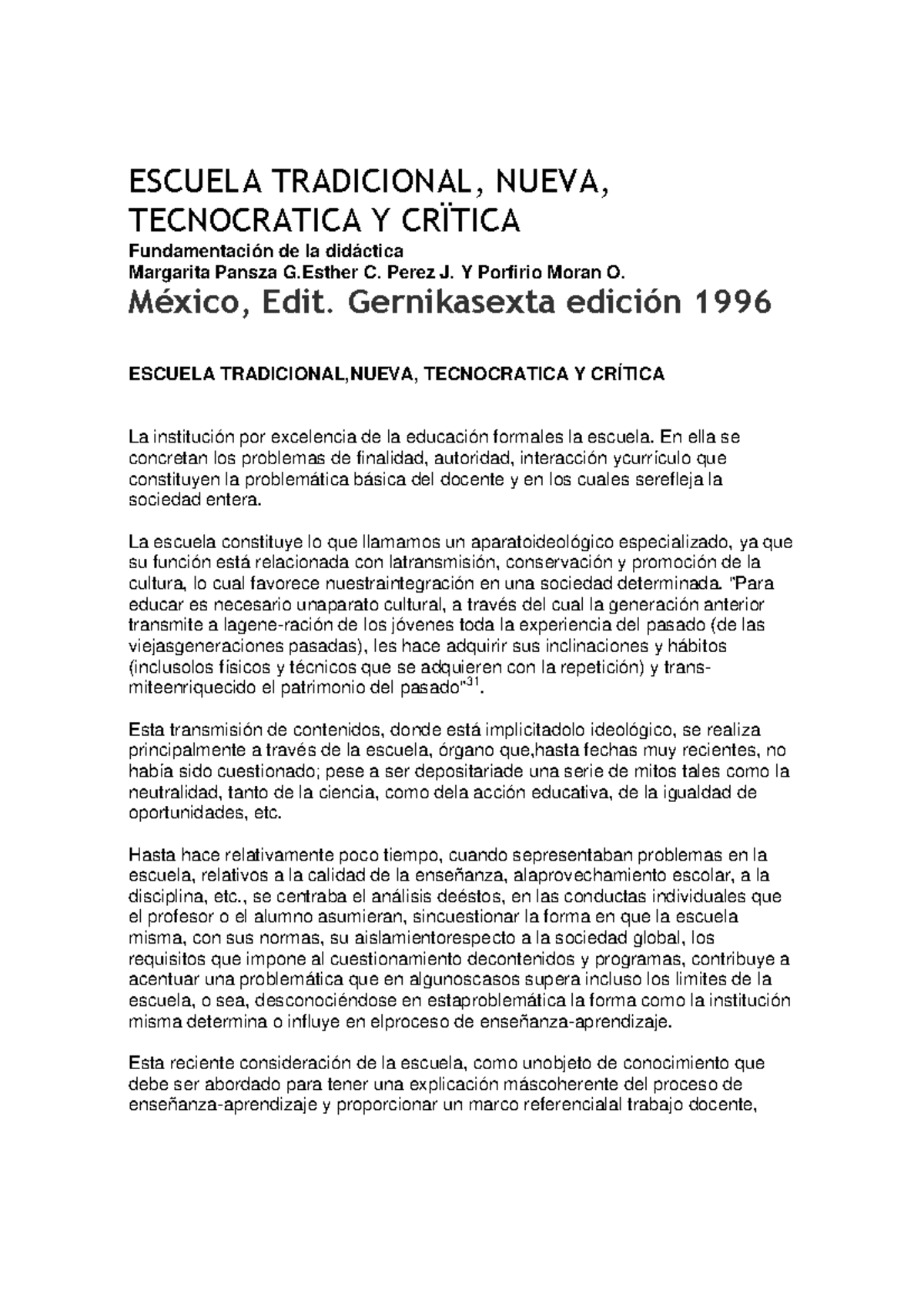 Escuela Tradicional Nueva Tecnocratica Y Critica Pansza Gonzalez Escuela Tradicional Nueva 0457