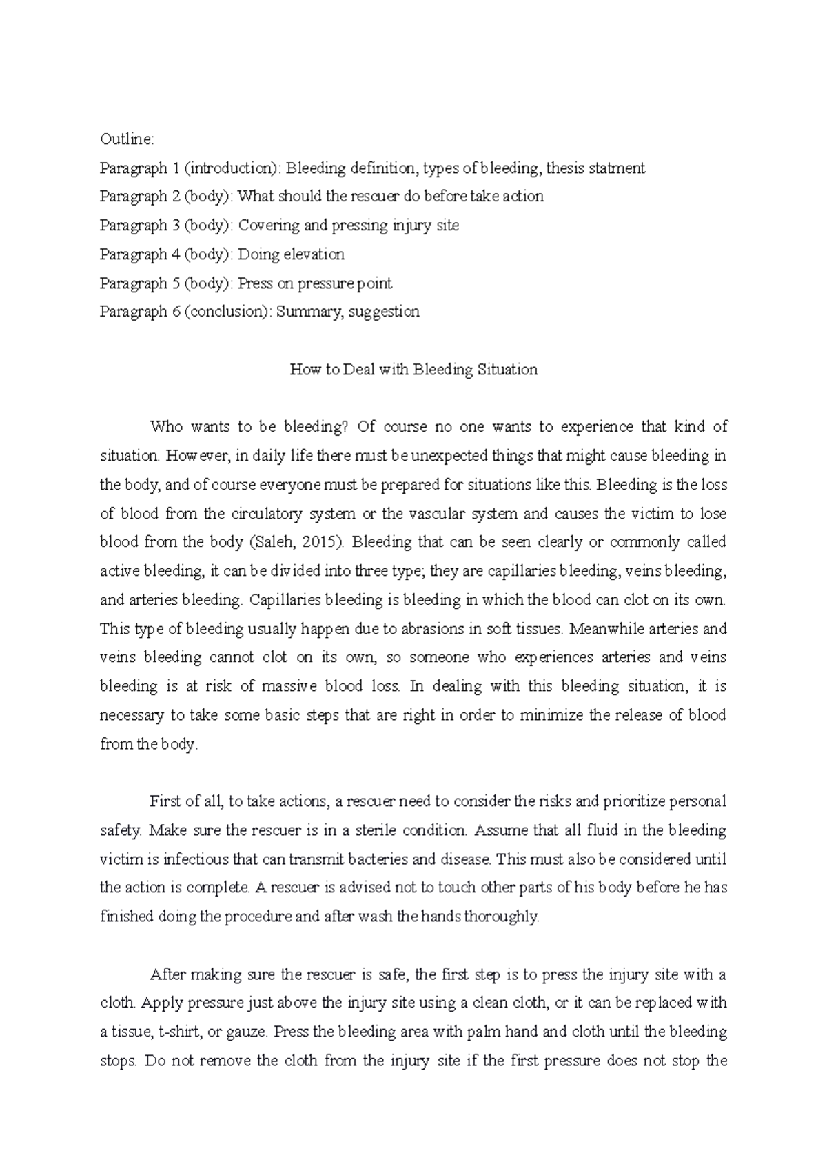 Chronological Essay - Outline: Paragraph 1 (introduction): Bleeding ...