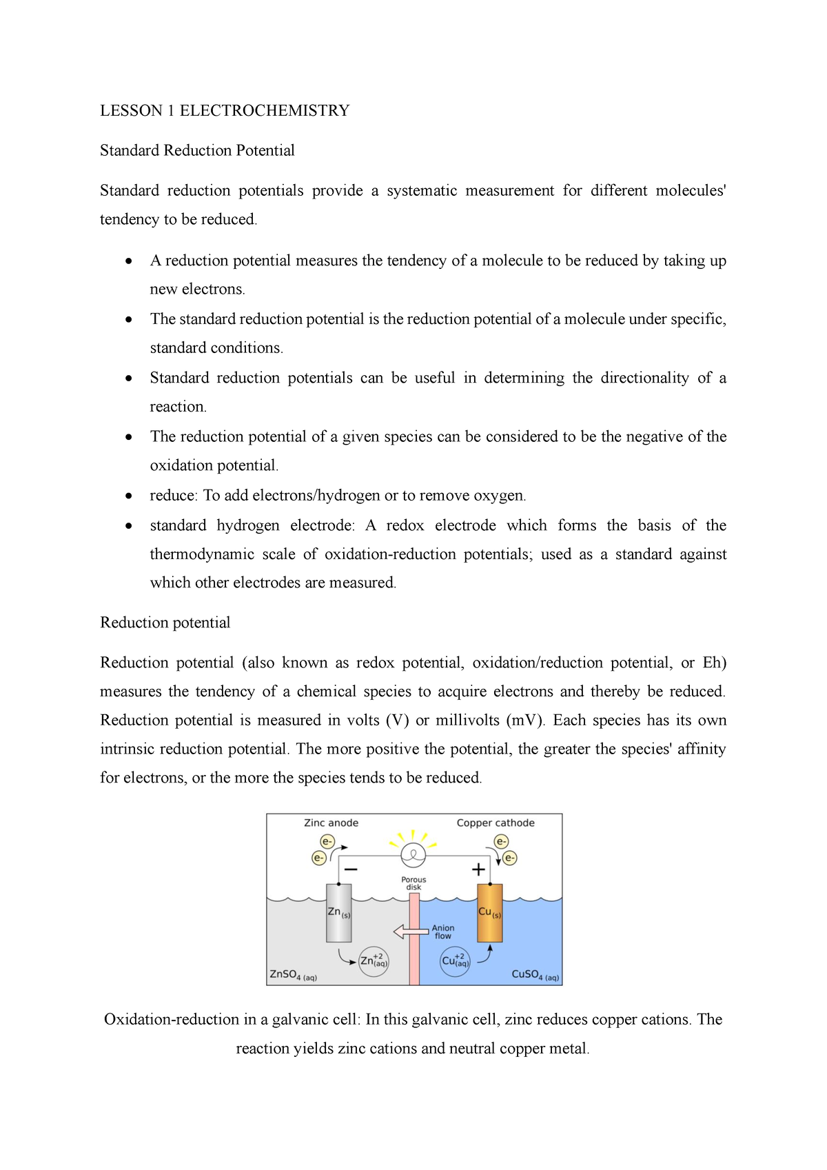 Electrochemistry Part10 - LESSON 1 ELECTROCHEMISTRY Standard Reduction ...