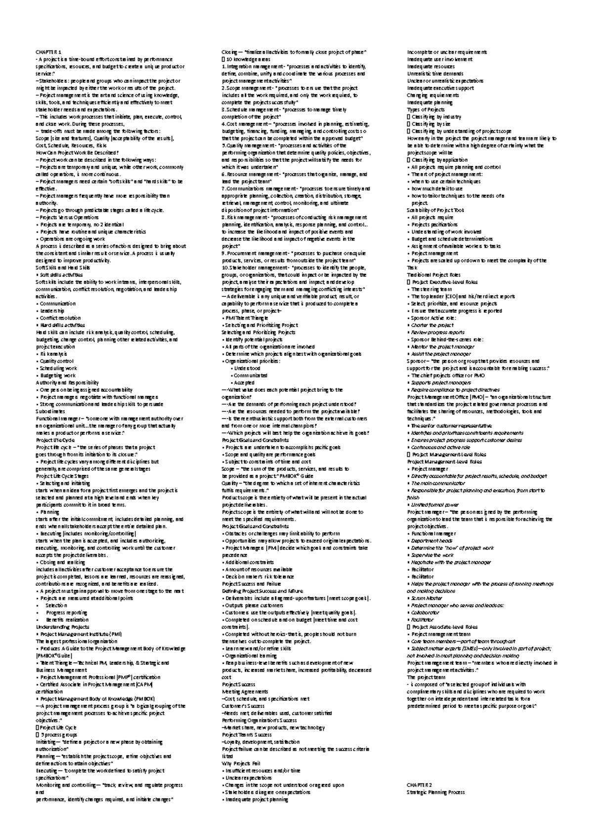 OBS SEM - OBS SEMESTER TEST 1 NOTES - CHAPTER 1 A project is a time ...