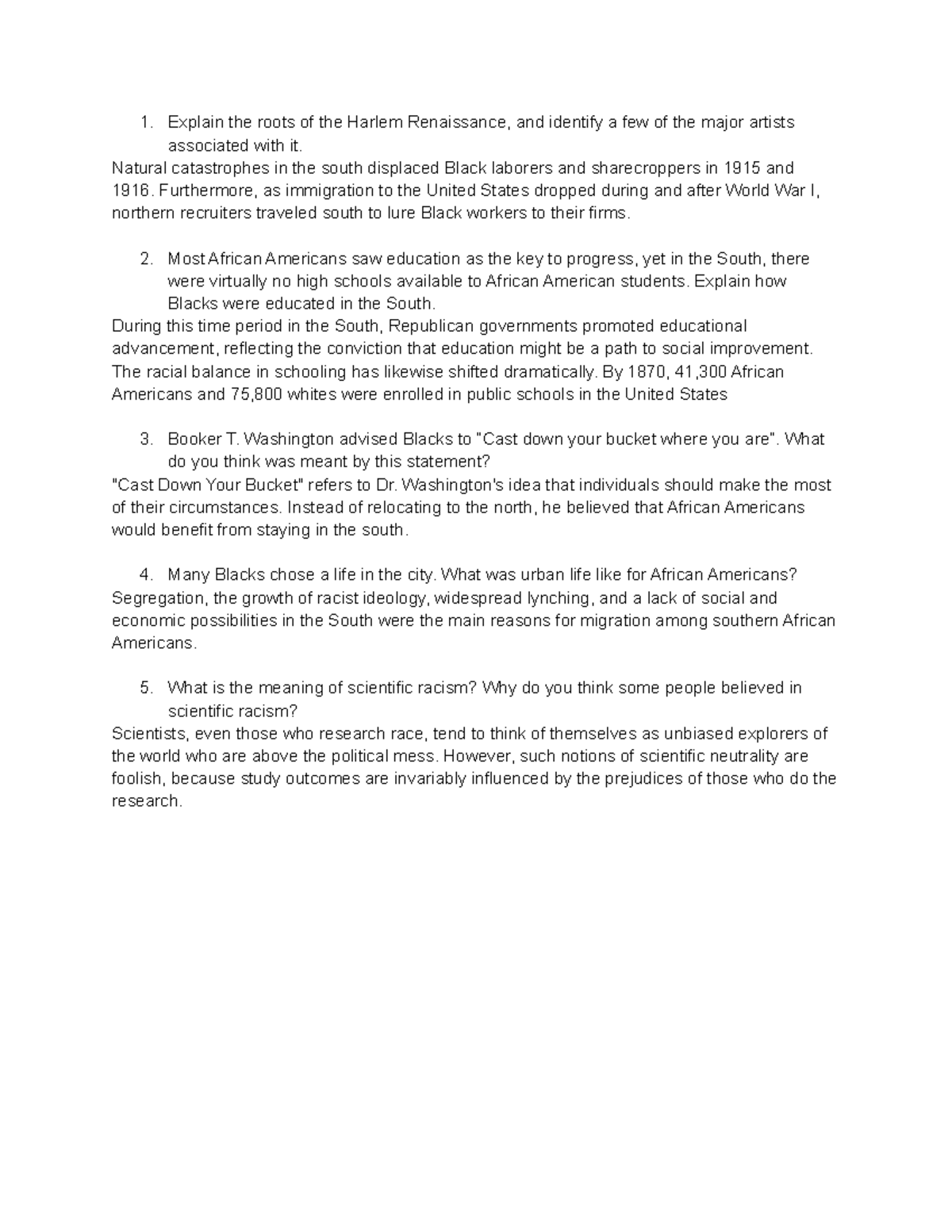 Unit 7 Critical Thinking Questions Explain The Roots Of The Harlem Renaissance And Identify A 