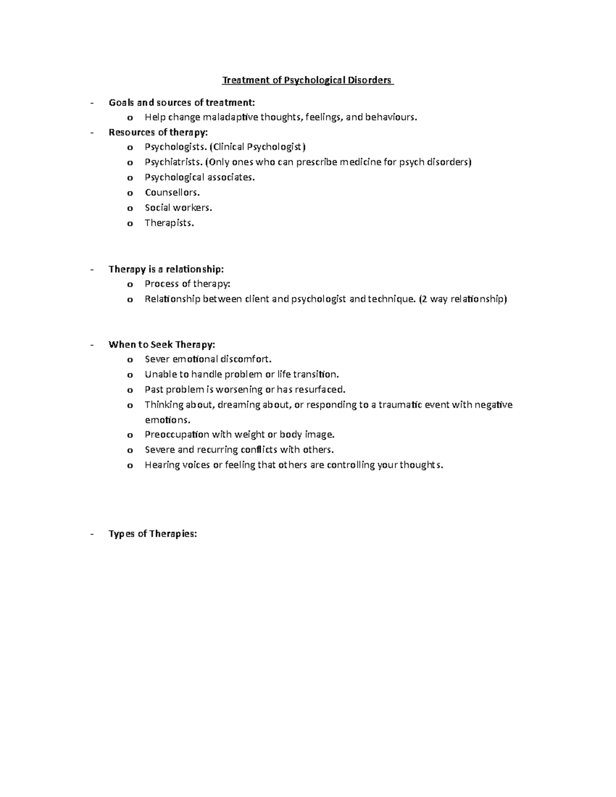 Chapter 16 - Lesson Notes - Treatment of Psychological Disorders Goals ...